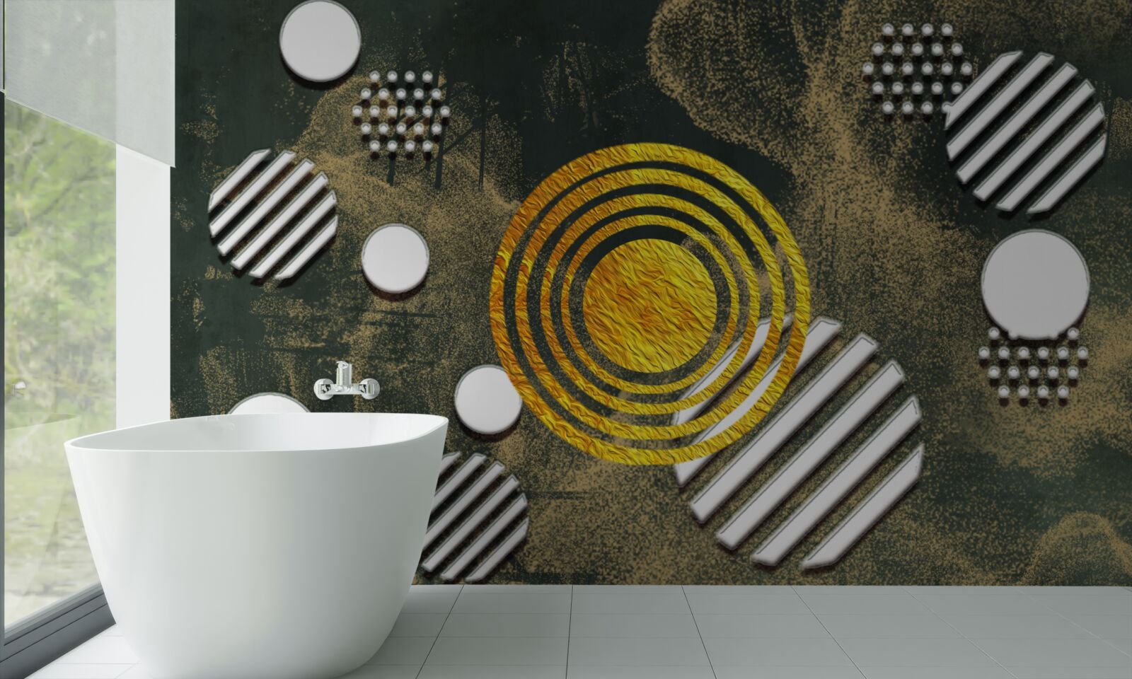 Papier peint fusion de différentes formes sur un fond brumeux