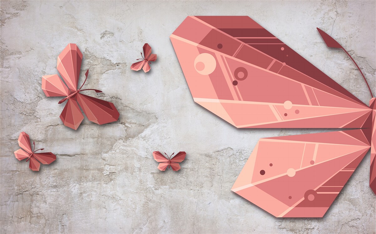 Papier peint papillon flottant dans les tons de rose