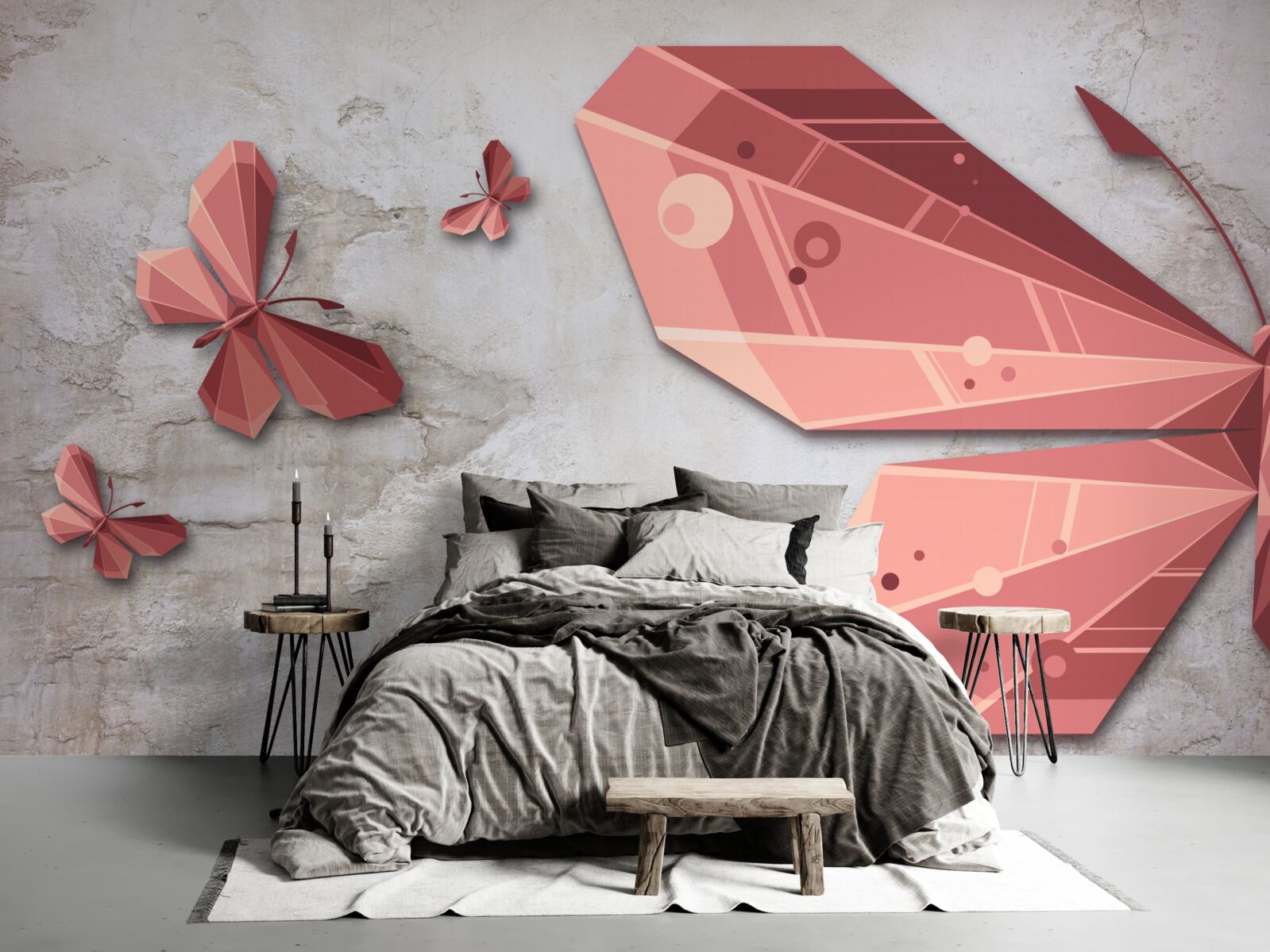 Papier peint papillon flottant dans les tons de rose