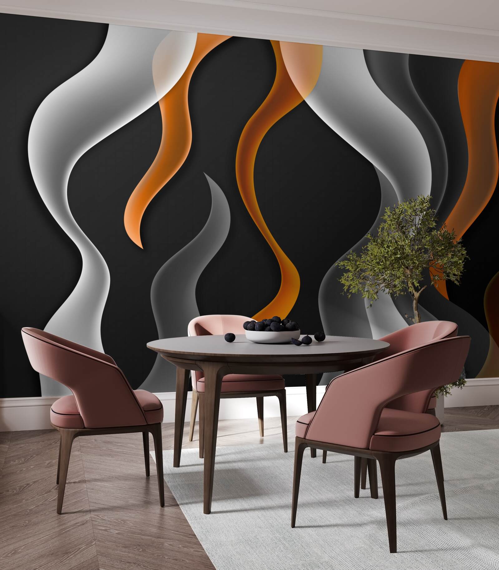 Papier peint vagues de tons gris et bruns