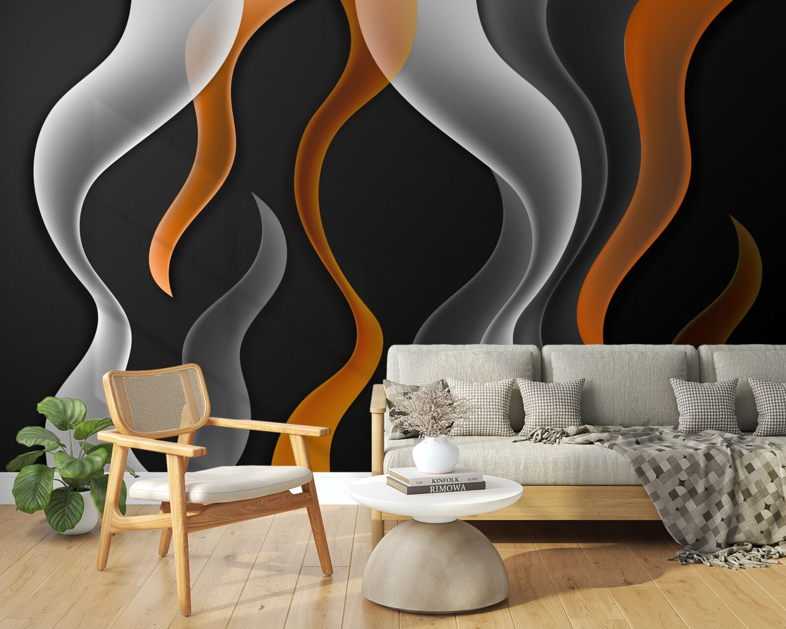 Papier peint vagues de tons gris et bruns