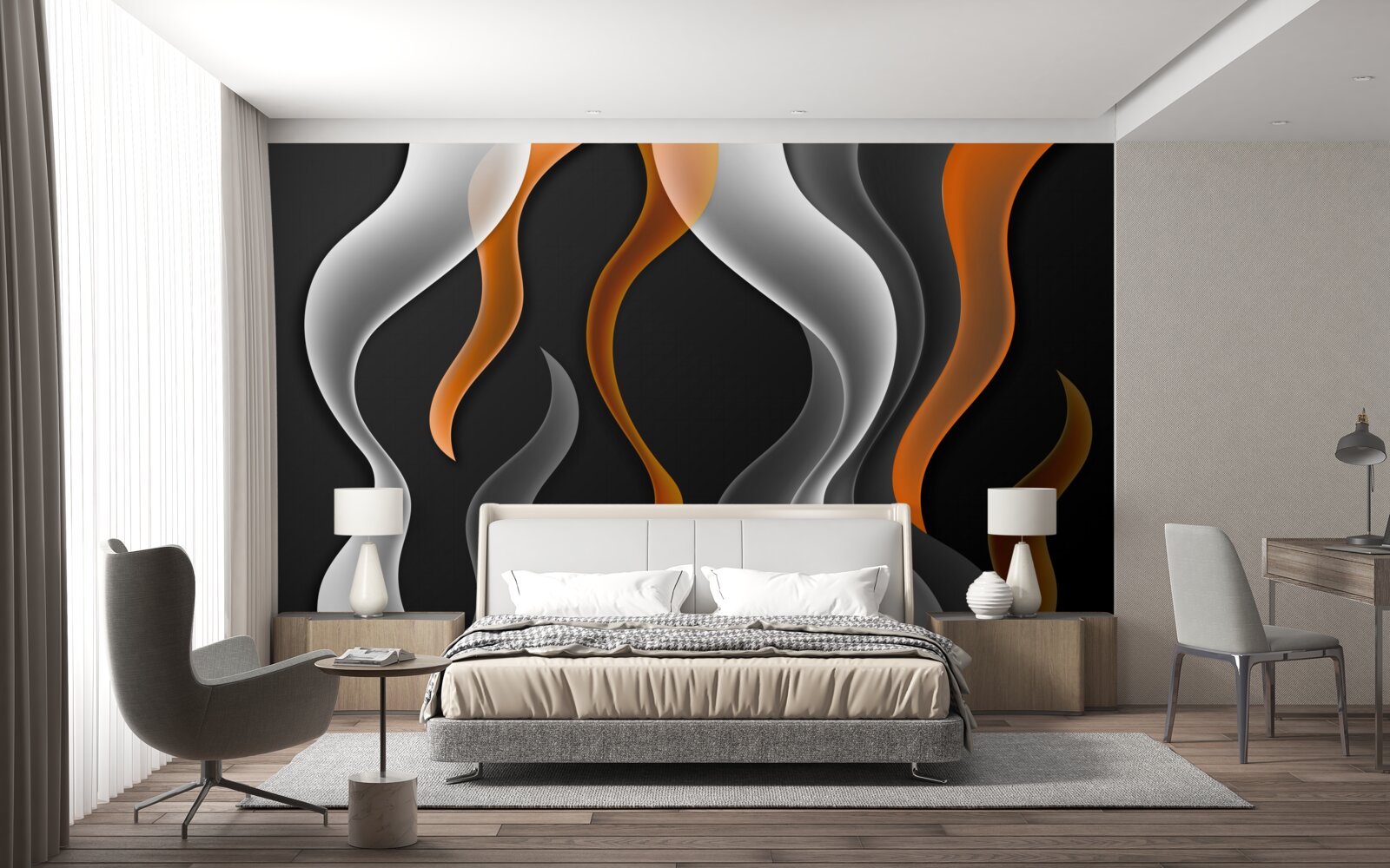 Papier peint vagues de tons gris et bruns