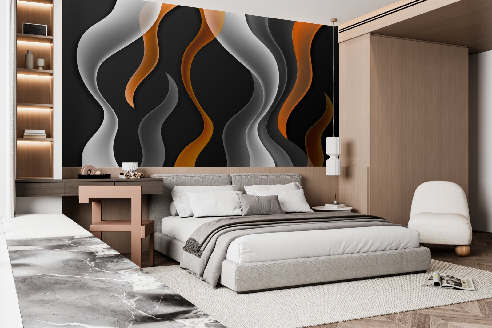 Papier peint vagues de tons gris et bruns