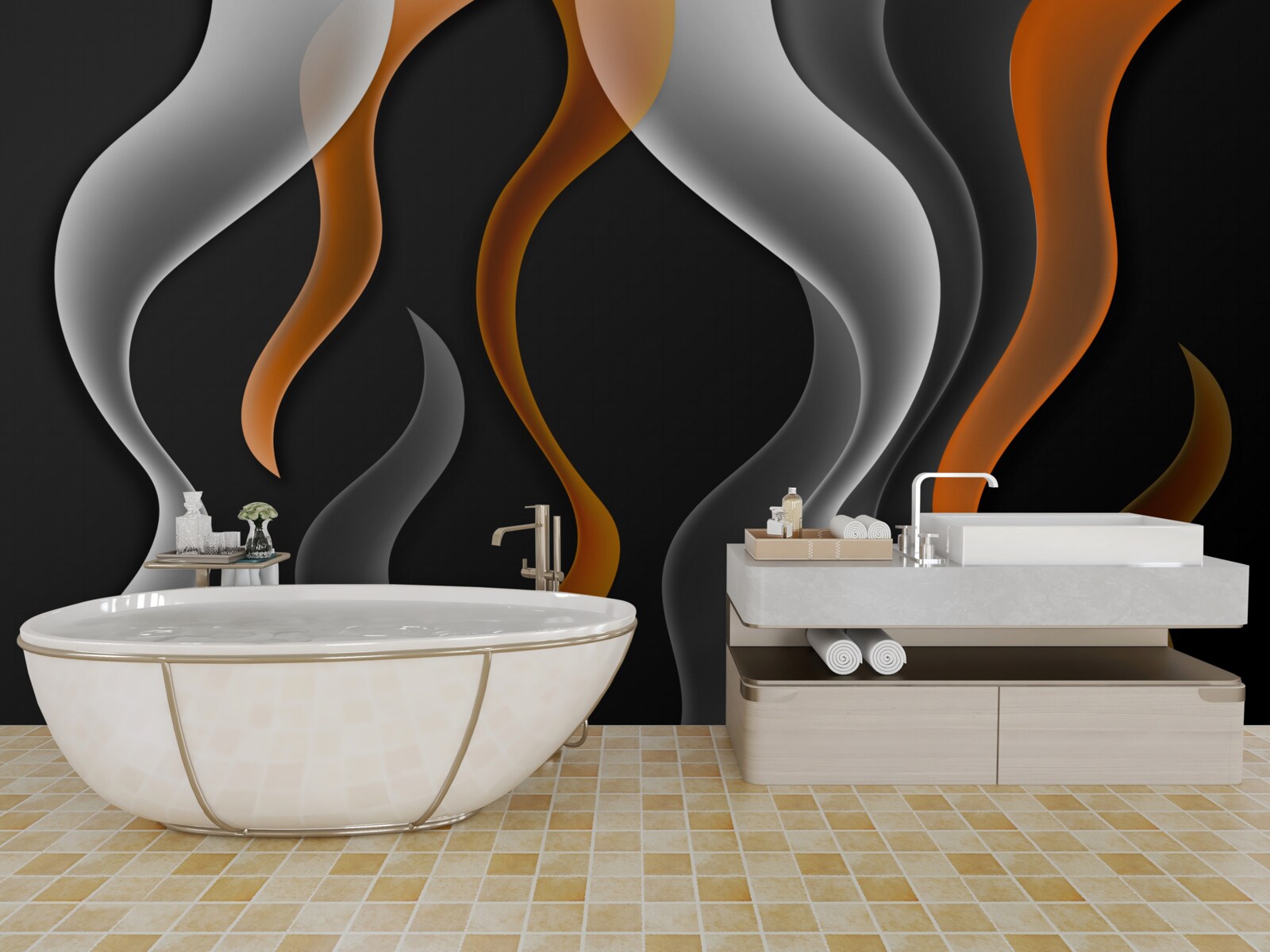 Papier peint vagues de tons gris et bruns