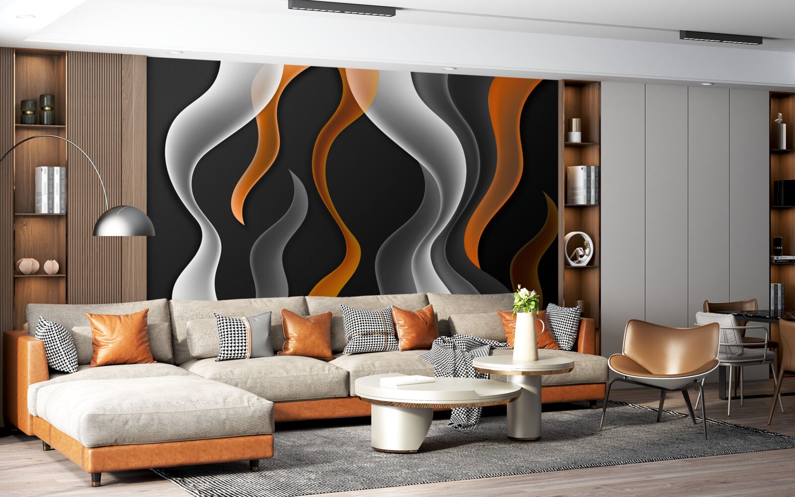 Papier peint vagues de tons gris et bruns