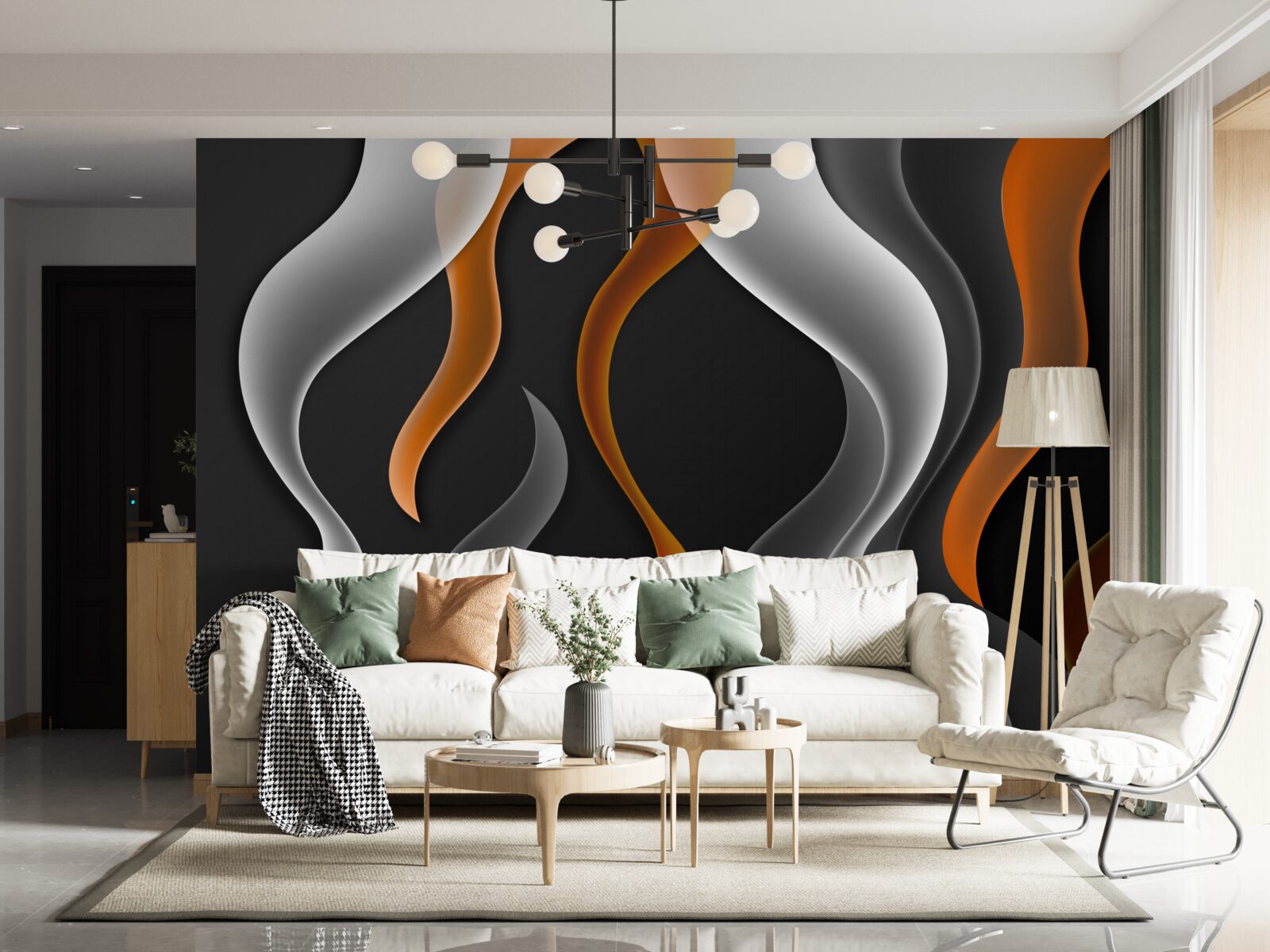 Papier peint vagues de tons gris et bruns