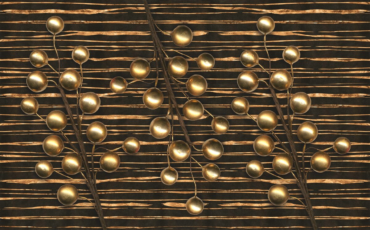 Papier peint perles dorées sur fond brun