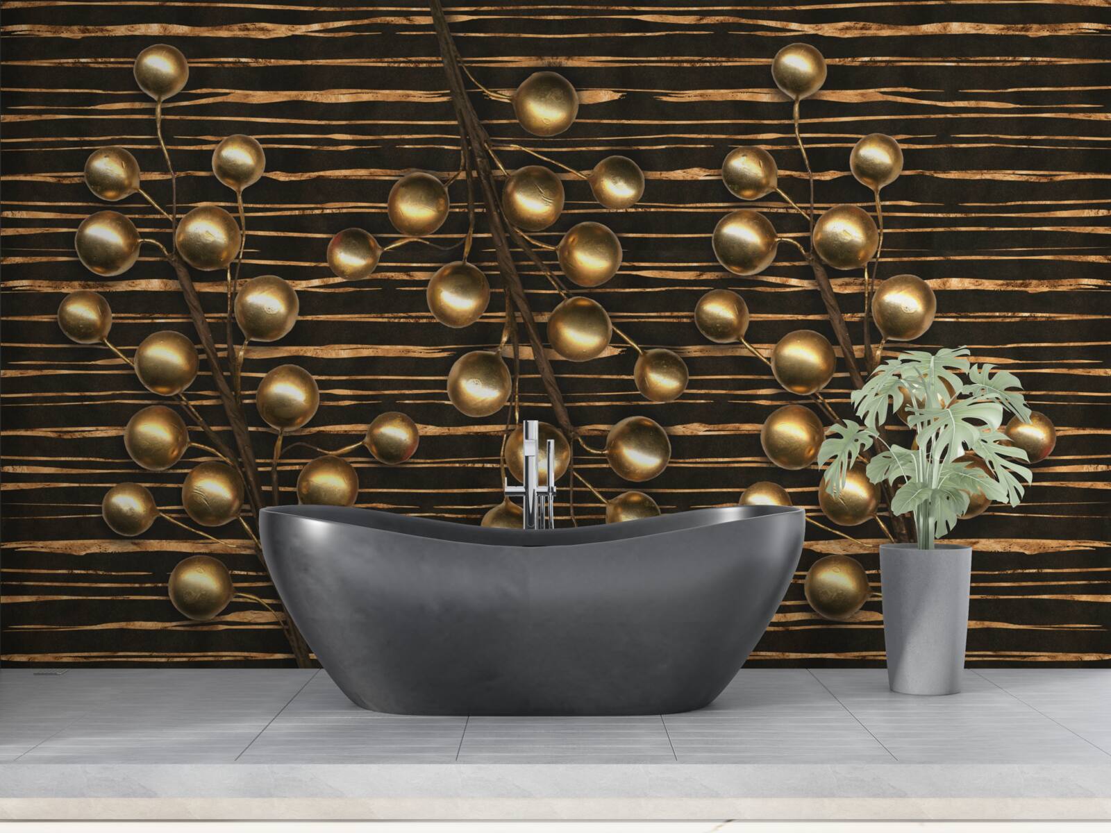 Papier peint perles dorées sur fond brun