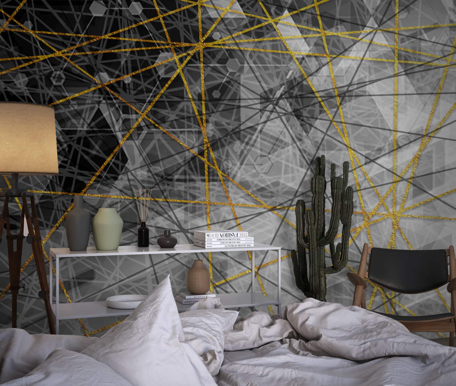 Papier peint fil d'or et pierres