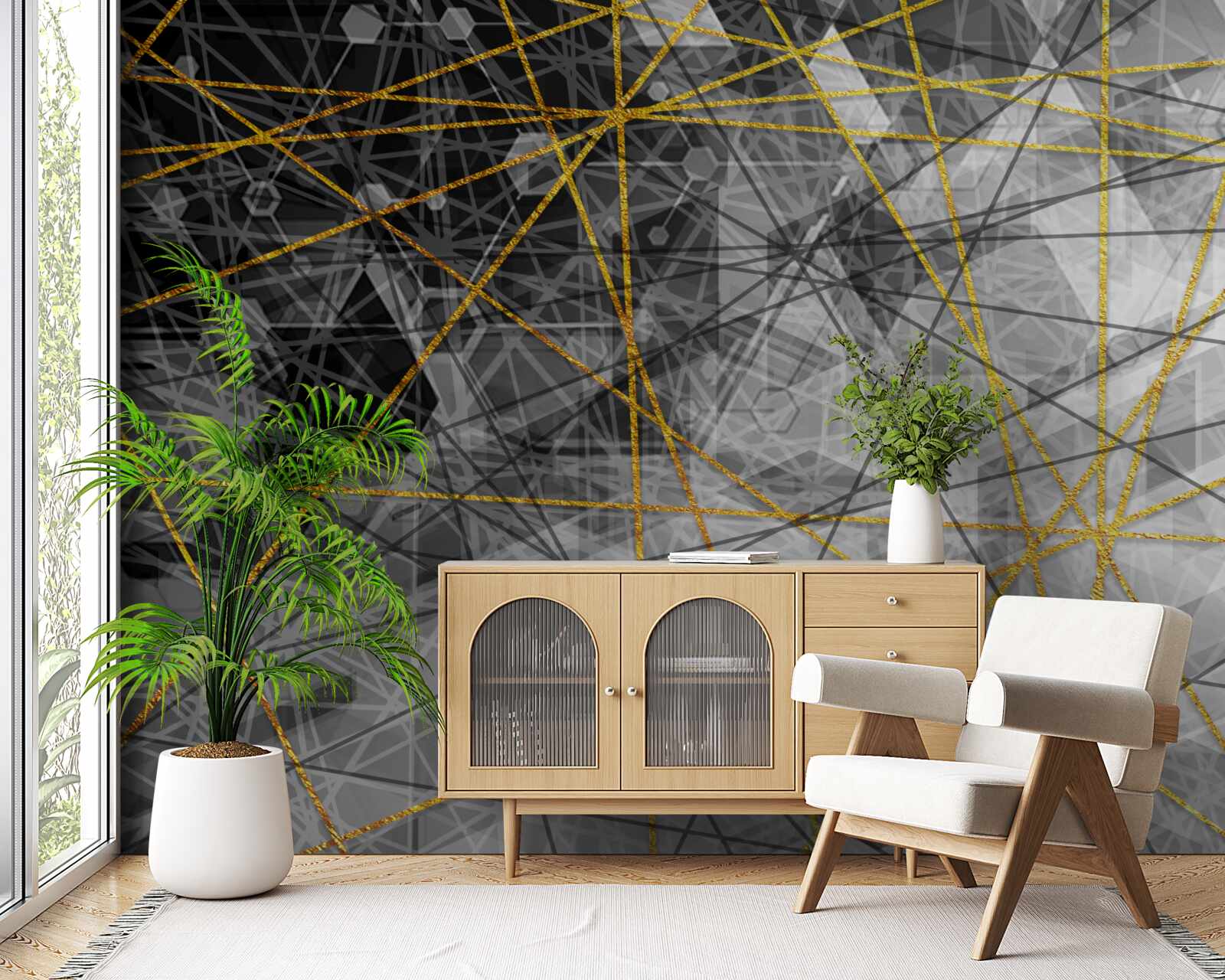 Papier peint fil d'or et pierres