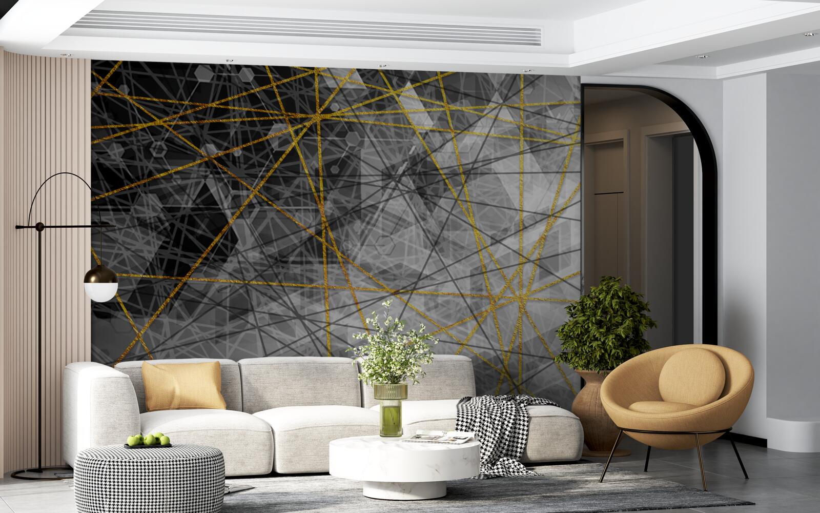 Papier peint fil d'or et pierres