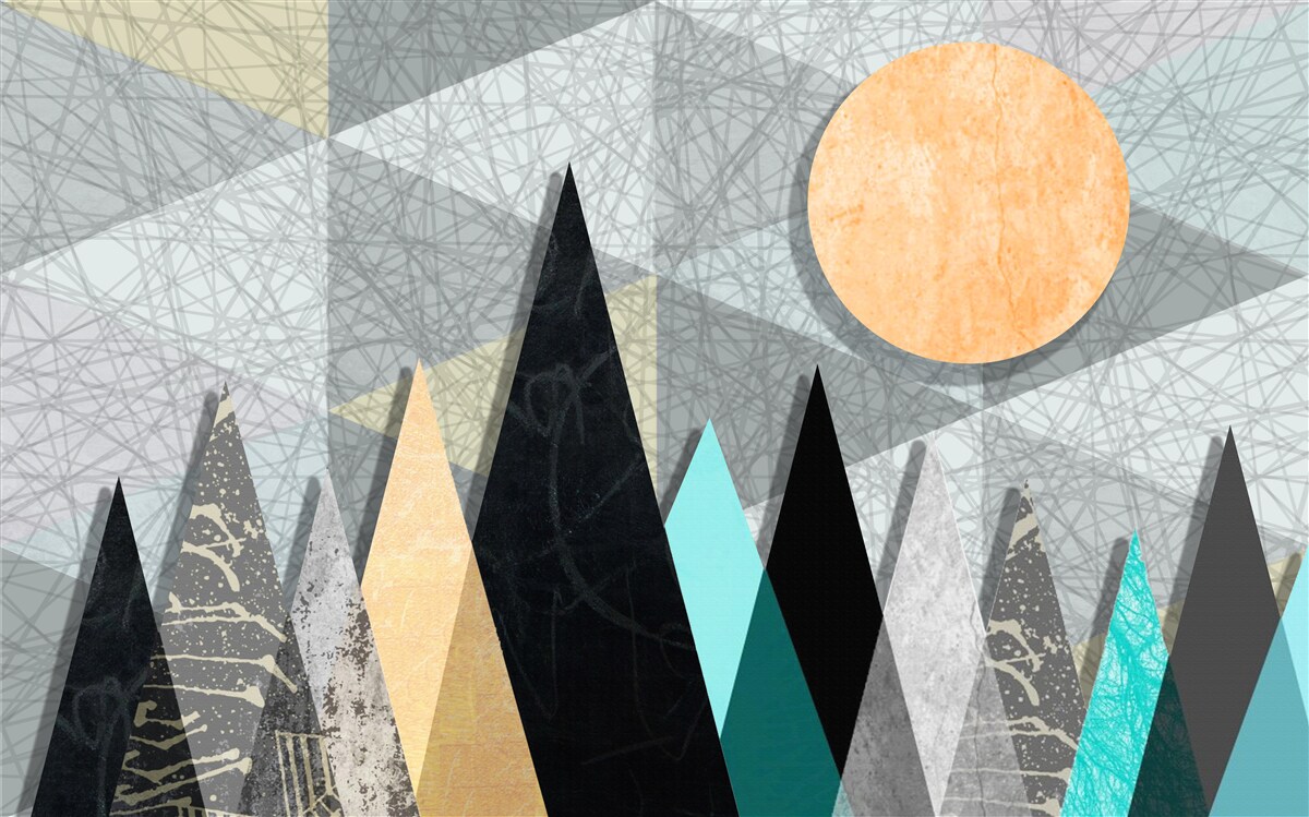 Papier peint coucher de soleil sur une forêt de pins