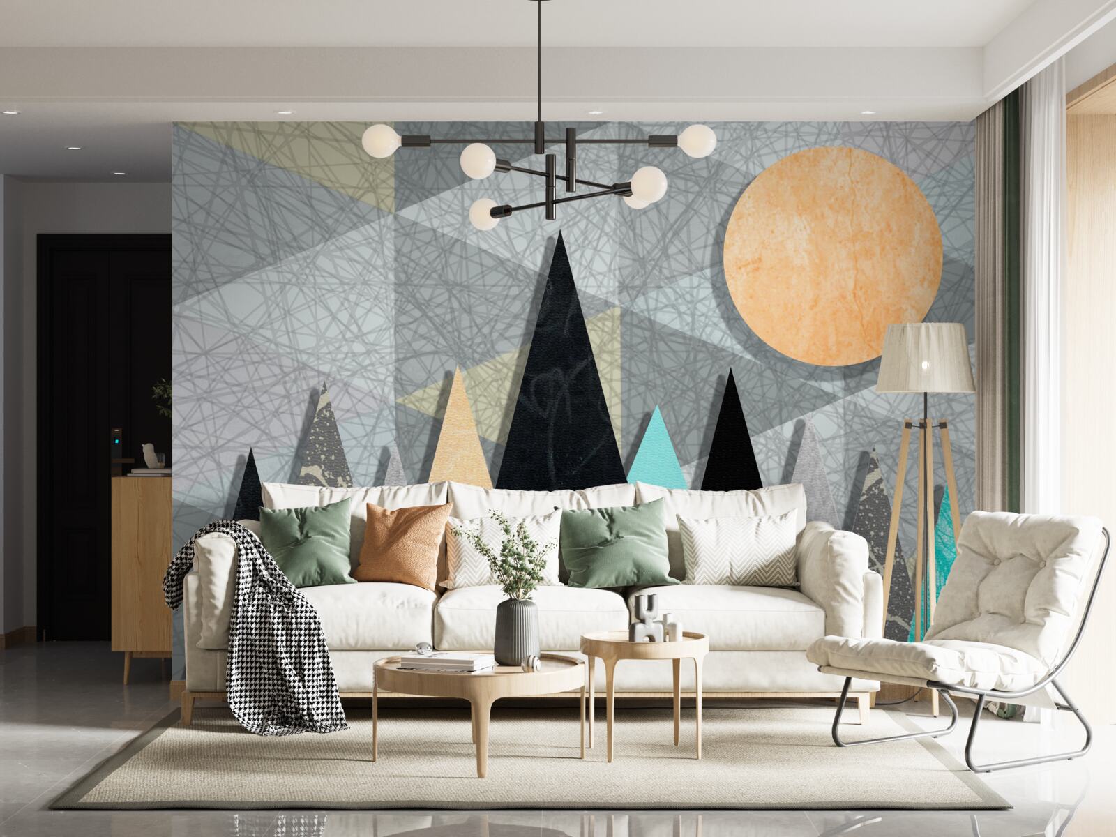 Papier peint coucher de soleil sur une forêt de pins