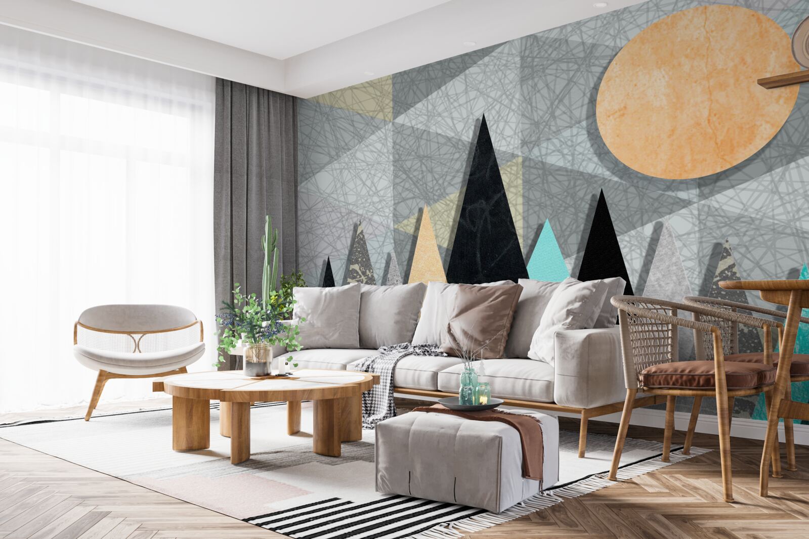 Papier peint coucher de soleil sur une forêt de pins