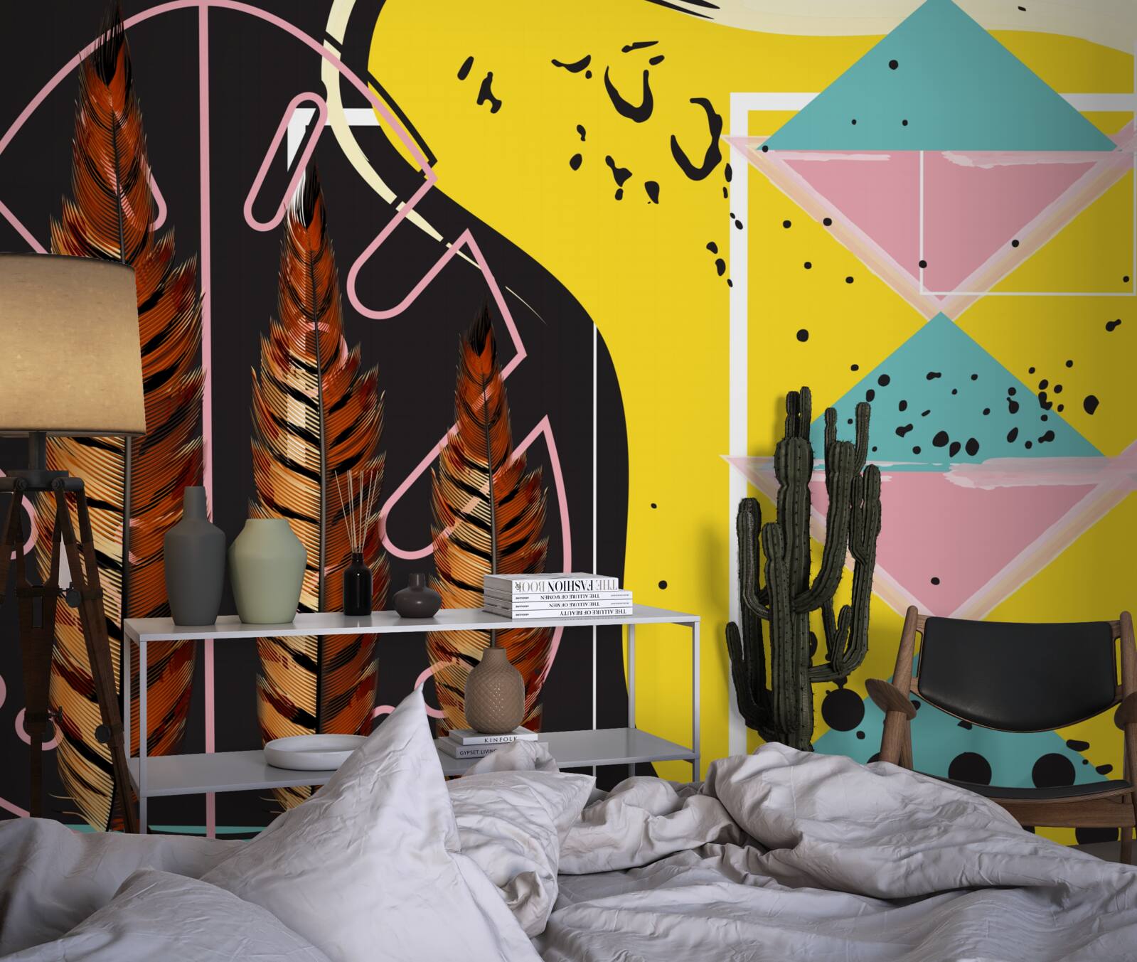 Papier peint les formes géométriques de l'arrière-plan ressortent derrière les pointes jaunes