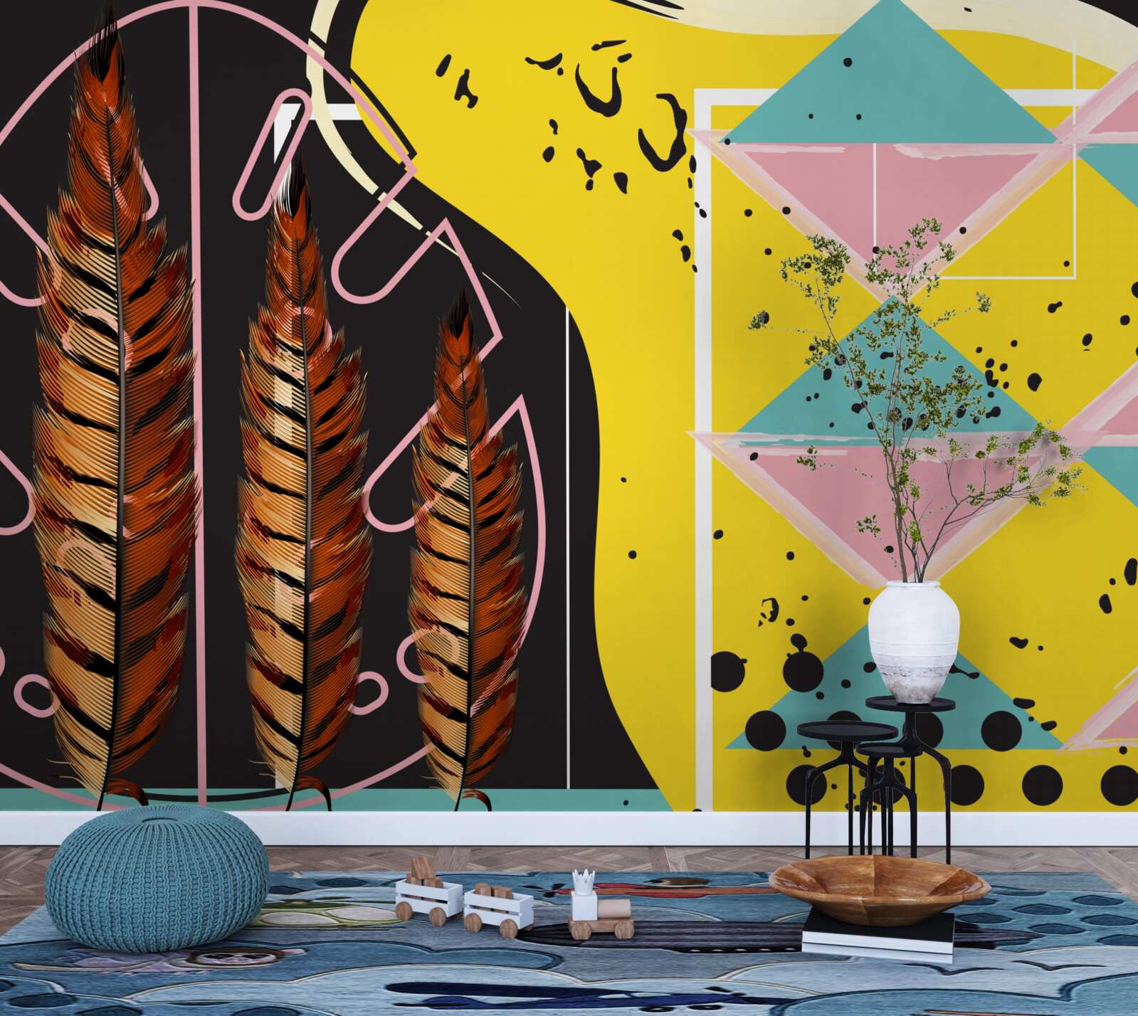 Papier peint les formes géométriques de l'arrière-plan ressortent derrière les pointes jaunes