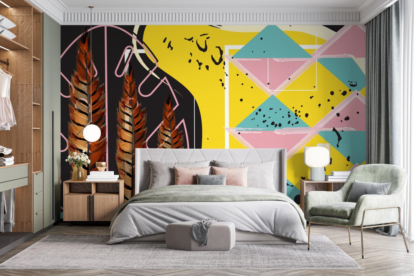 Papier peint les formes géométriques de l'arrière-plan ressortent derrière les pointes jaunes