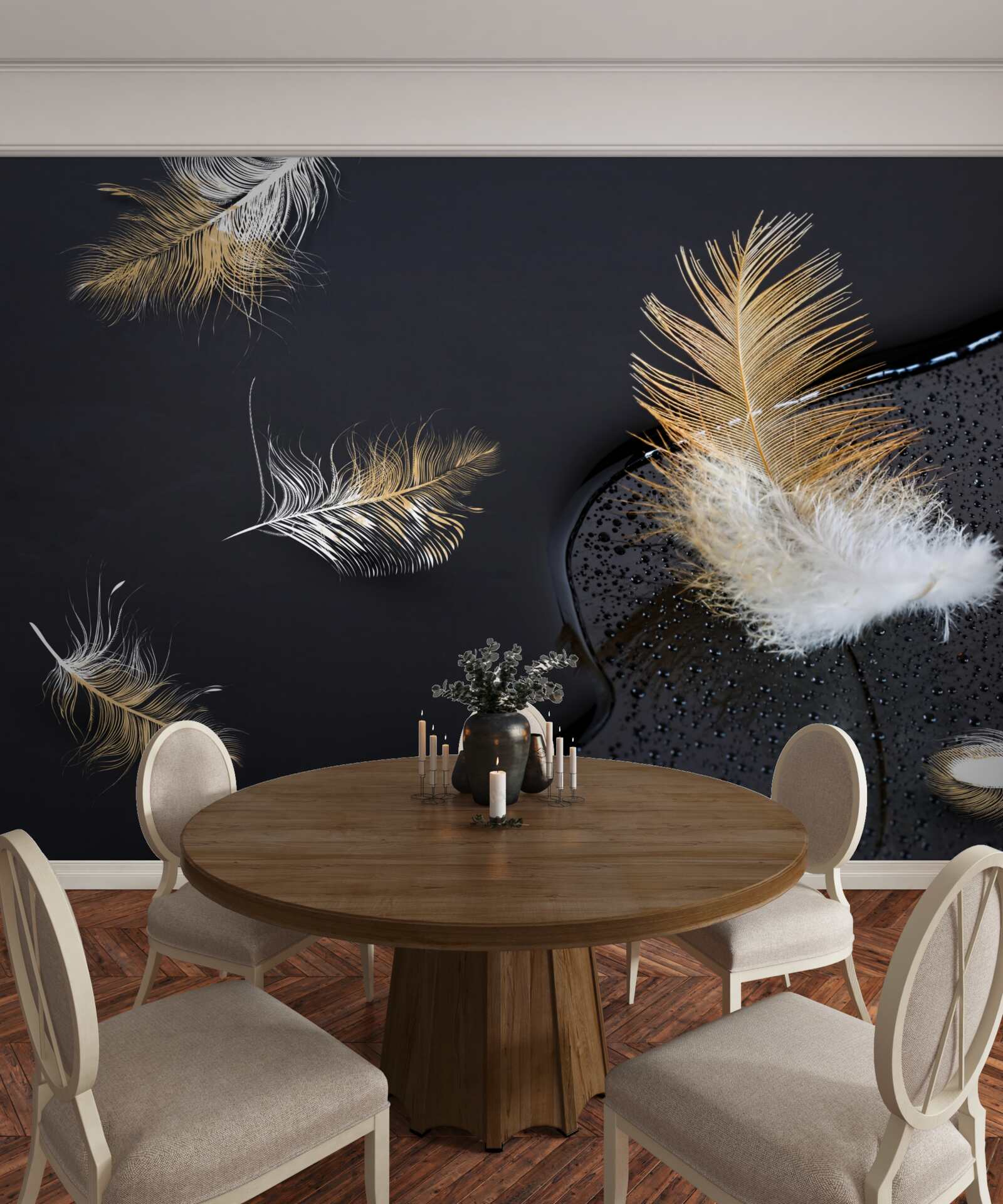 Papier peint le duvet doux en blanc neige et or