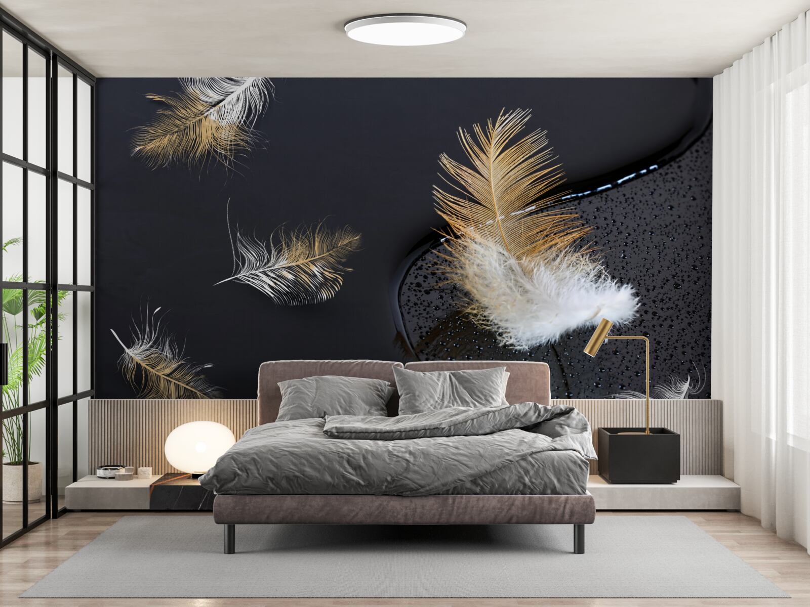 Papier peint le duvet doux en blanc neige et or