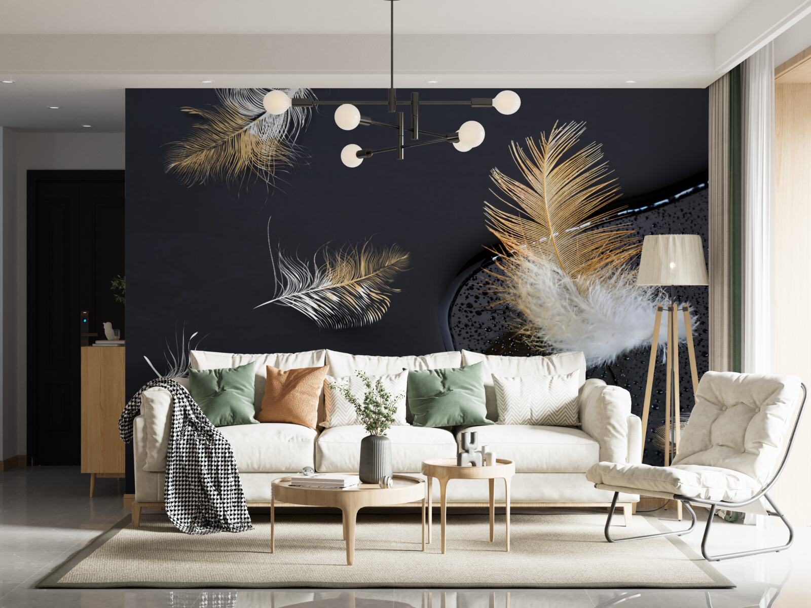 Papier peint le duvet doux en blanc neige et or