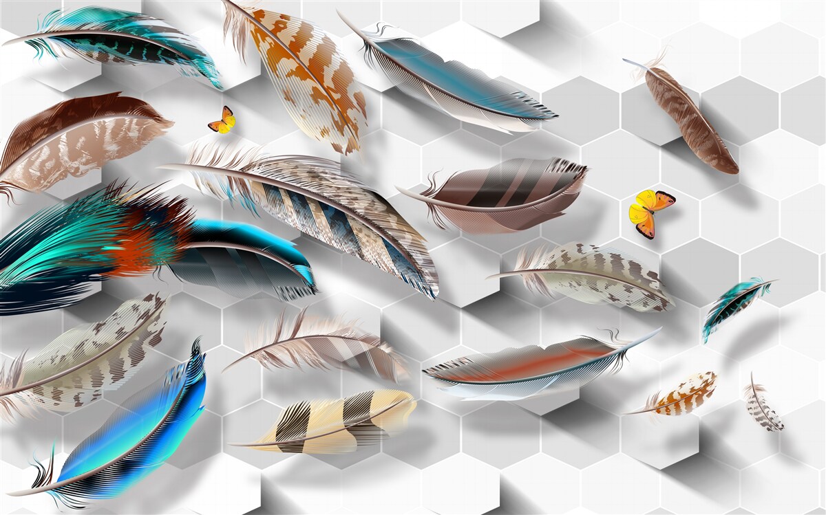 Papier peint ensemble de plumes décoratives