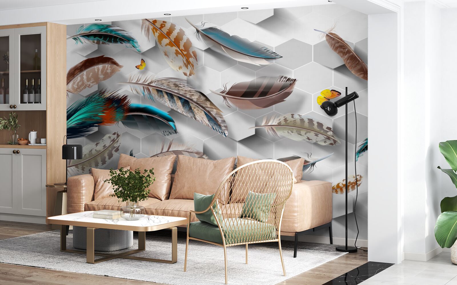 Papier peint ensemble de plumes décoratives