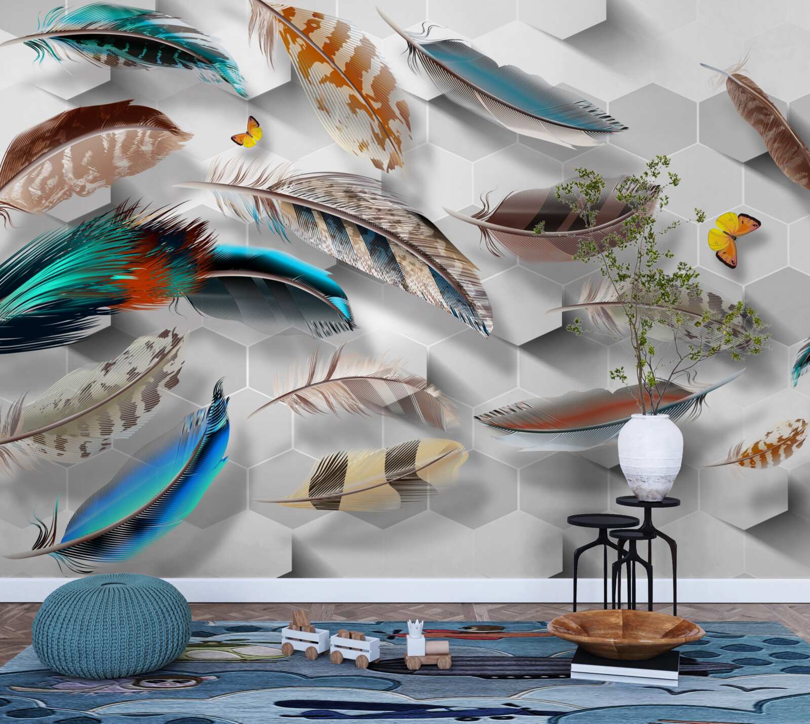 Papier peint ensemble de plumes décoratives