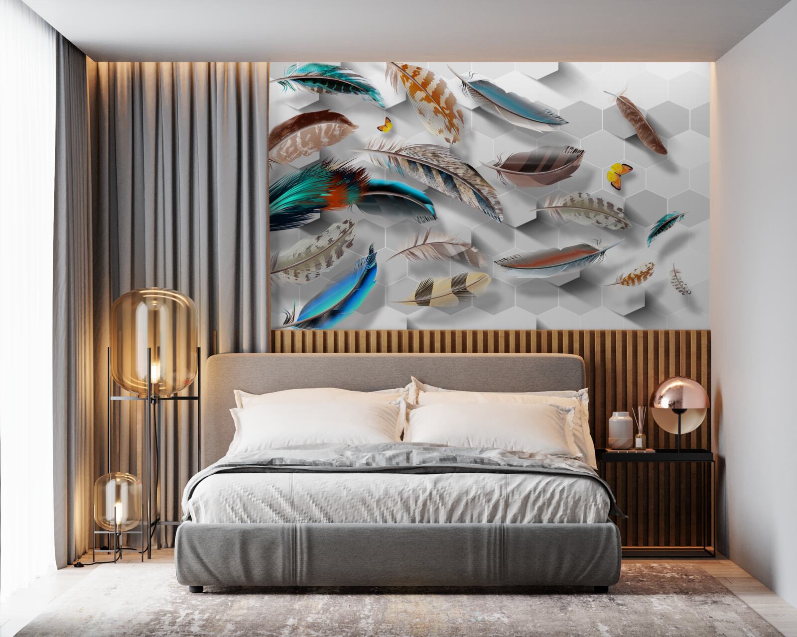 Papier peint ensemble de plumes décoratives