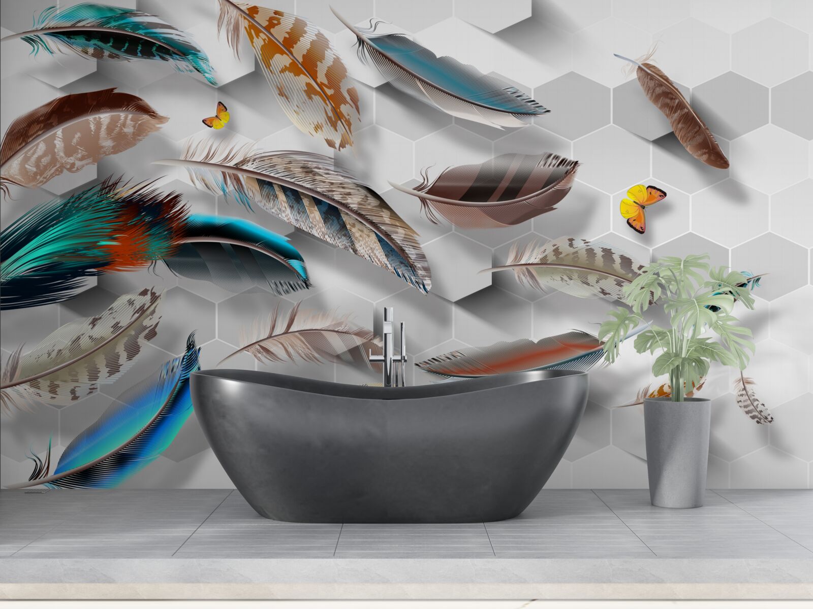 Papier peint ensemble de plumes décoratives