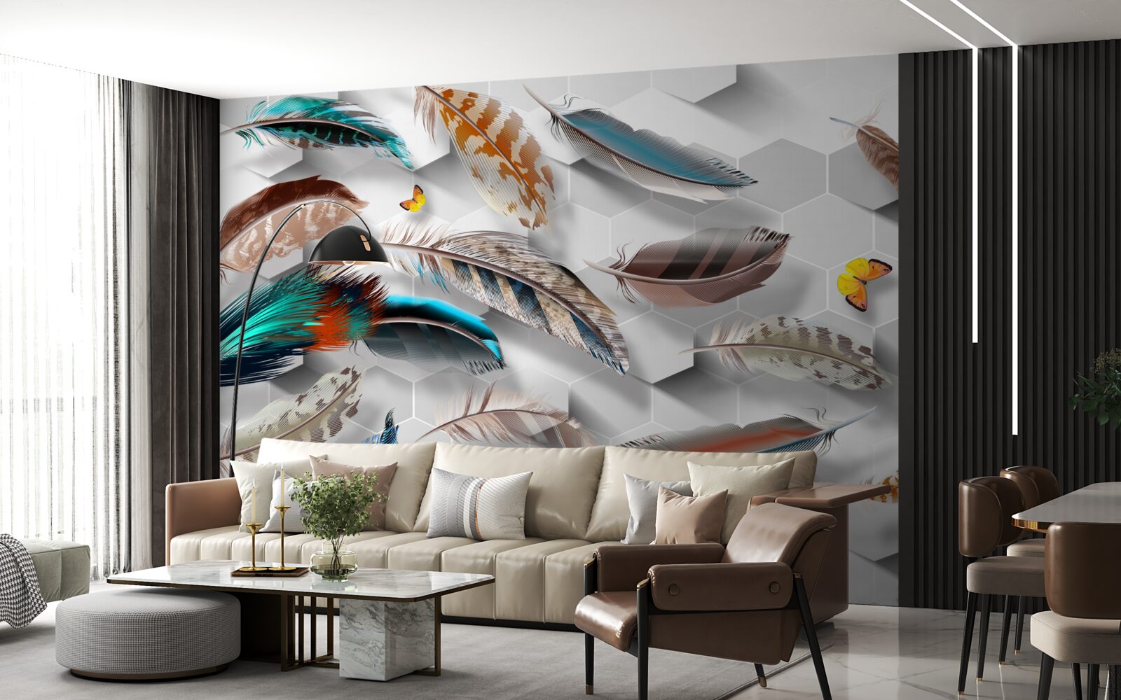 Papier peint ensemble de plumes décoratives