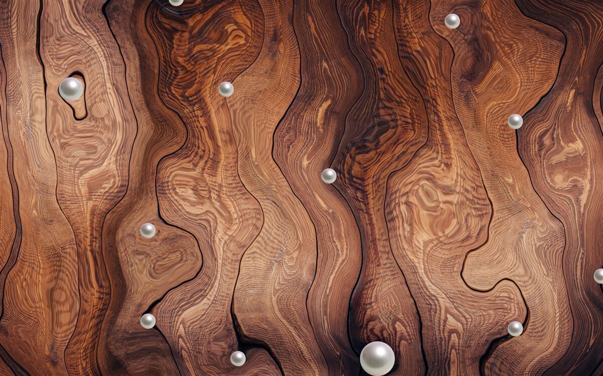 Papier peint bois texturé et perles