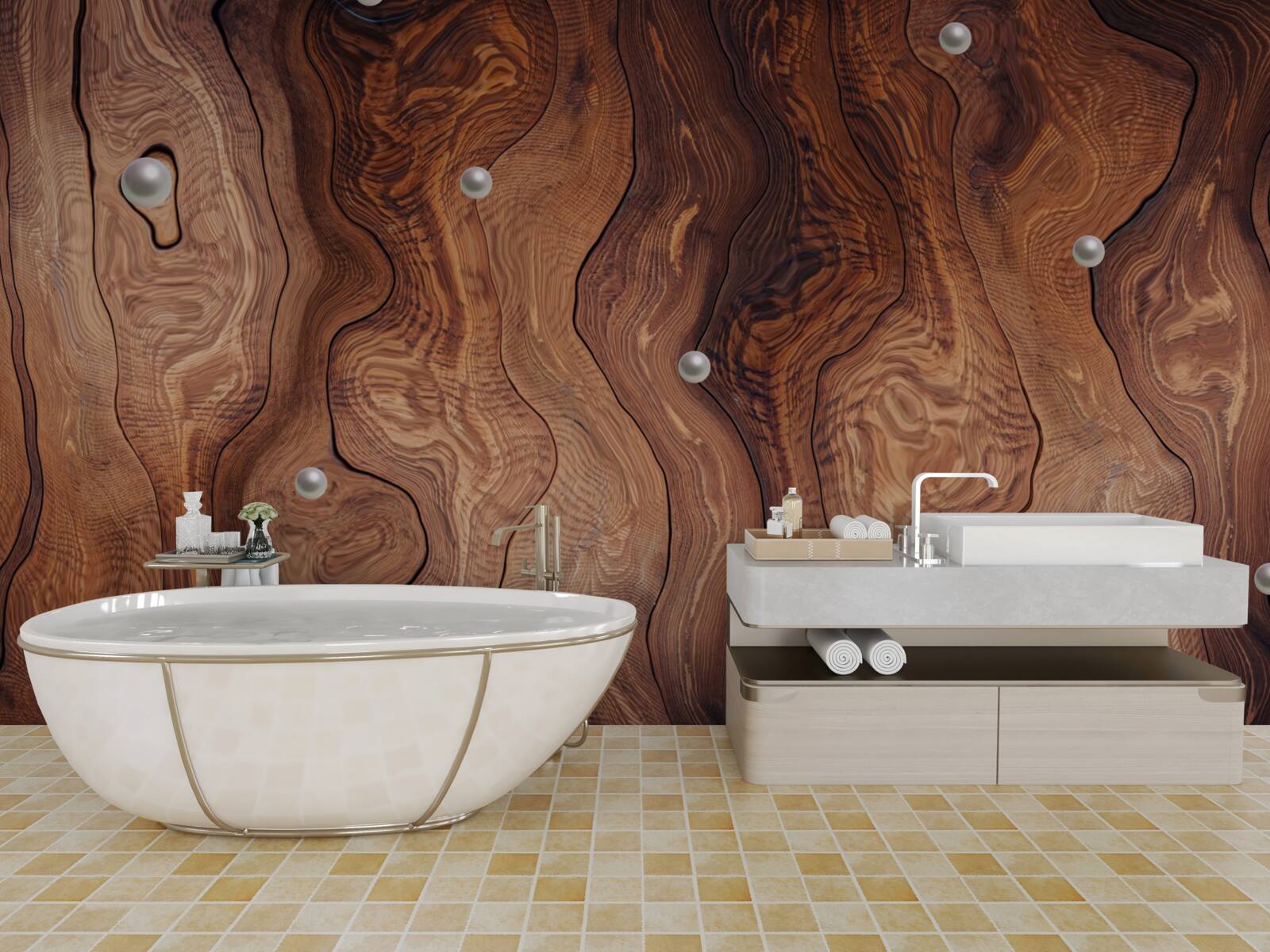 Papier peint bois texturé et perles