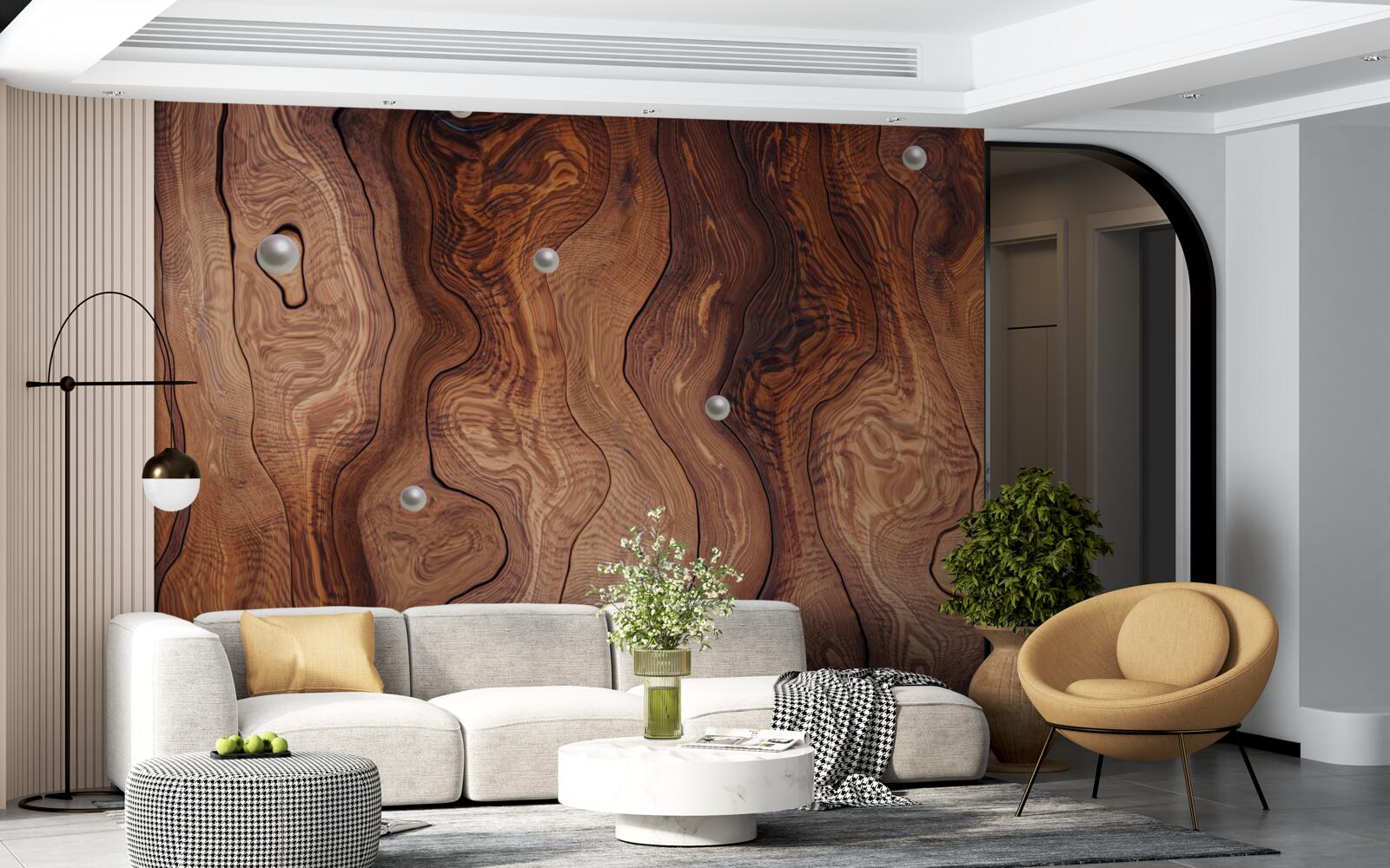 Papier peint bois texturé et perles