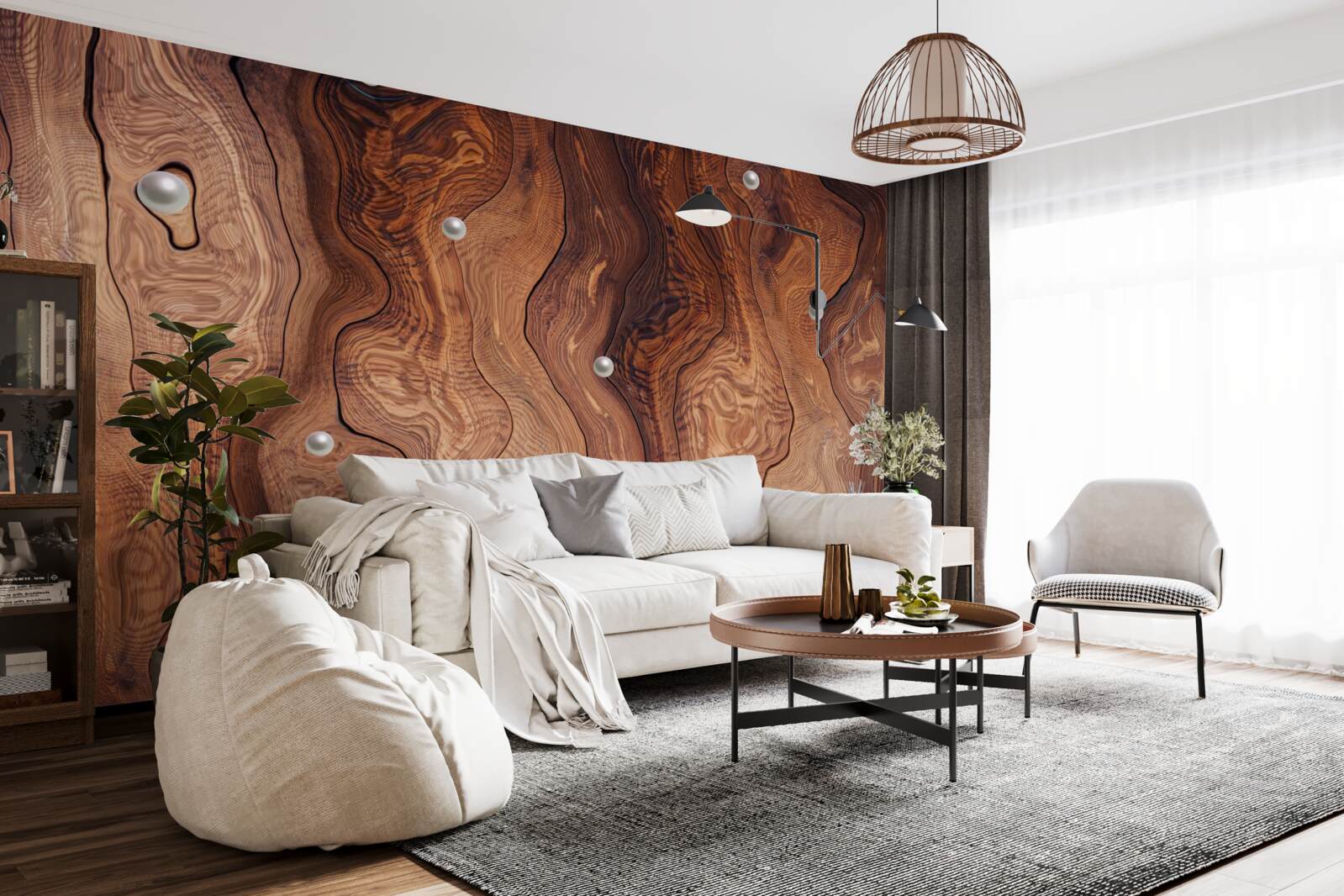 Papier peint bois texturé et perles