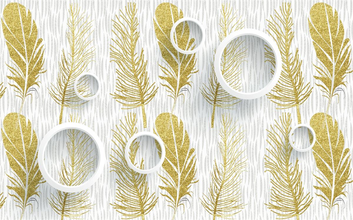 Papier peint plumes d'or et cercles blancs de neige