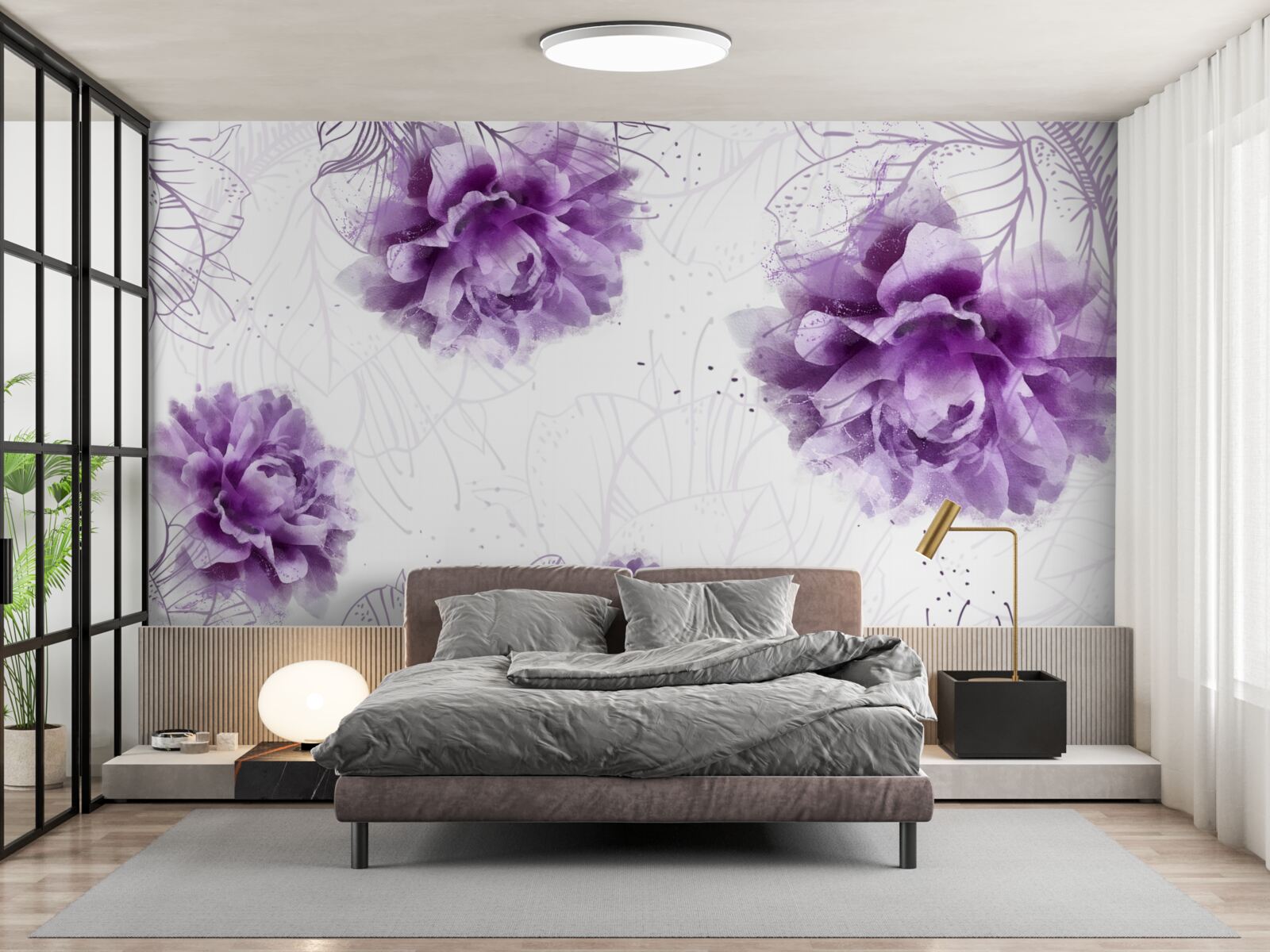 Papier peint les pivoines ont une belle teinte lilas