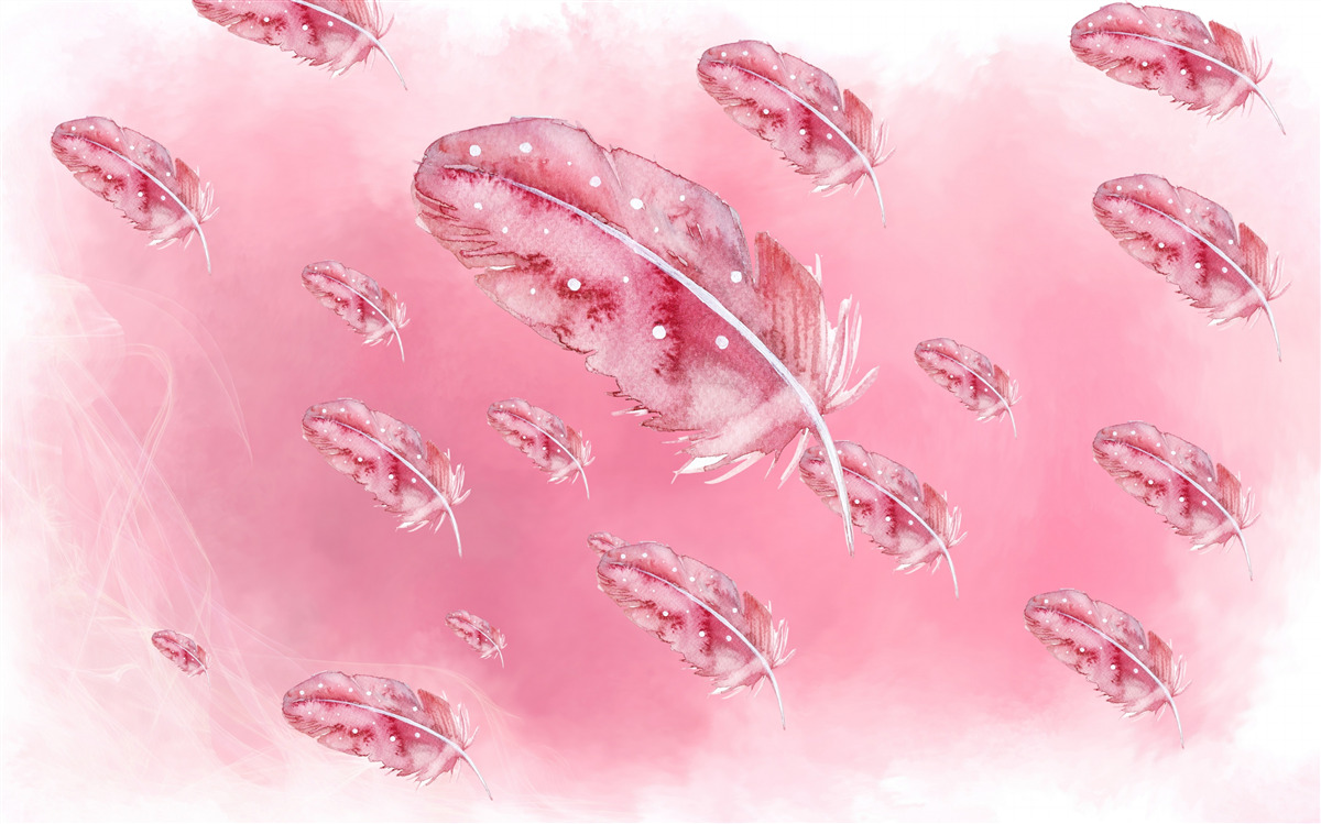 Papier peint plumes roses sur fond rose