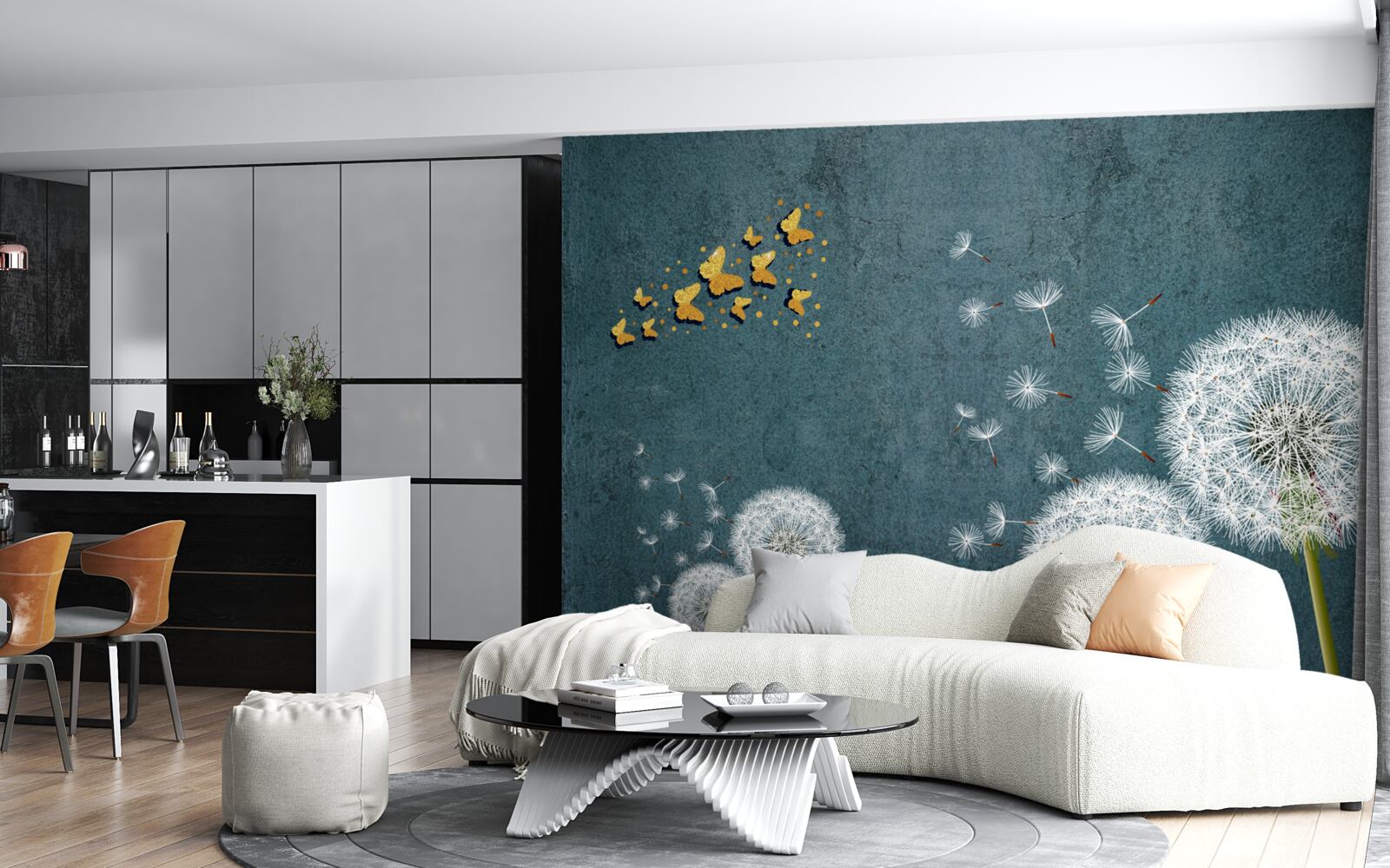 Papier peint papillons planant au-dessus de l'asclépiade