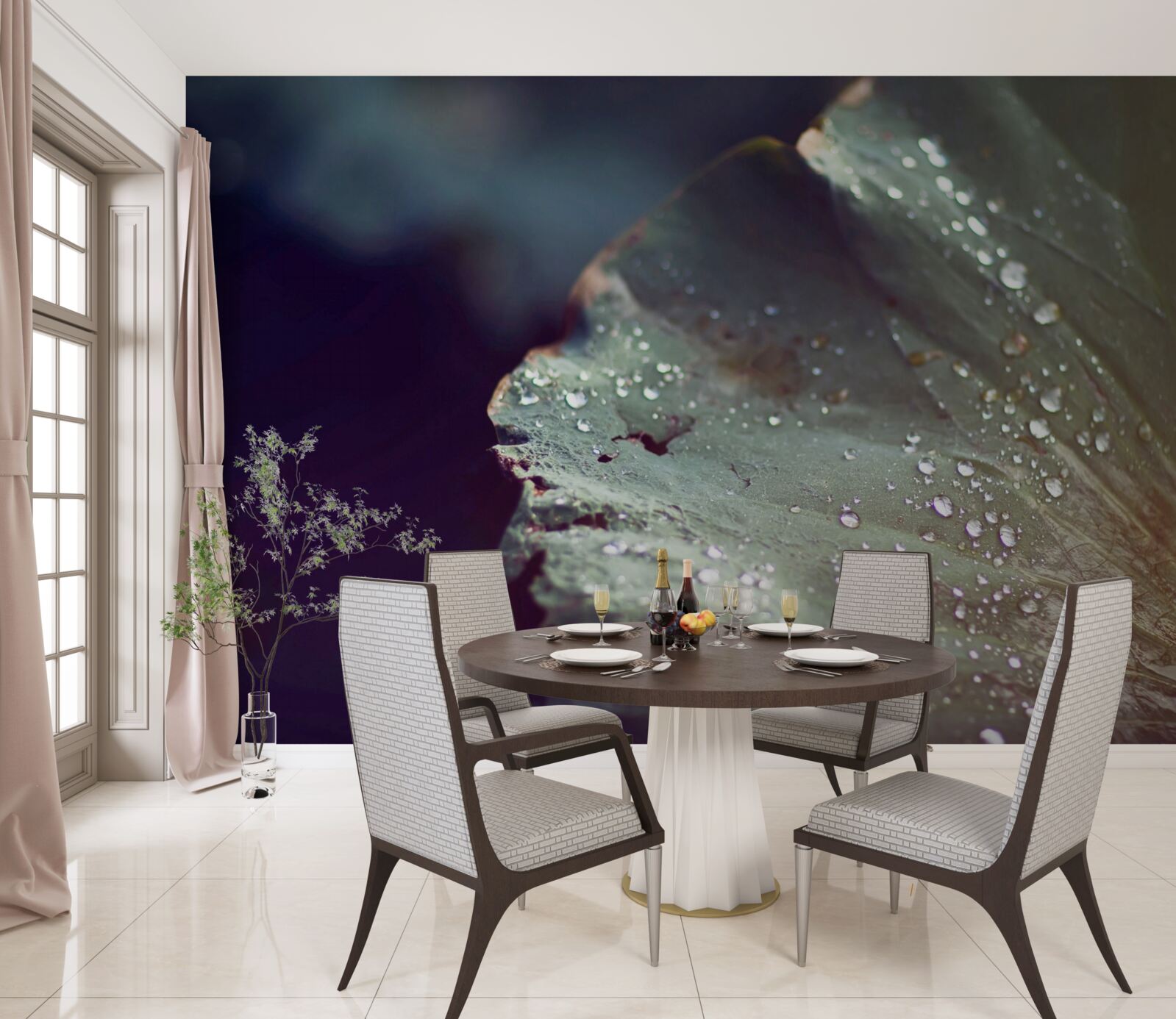 Papier peint grains de rosée précoce sur une feuille