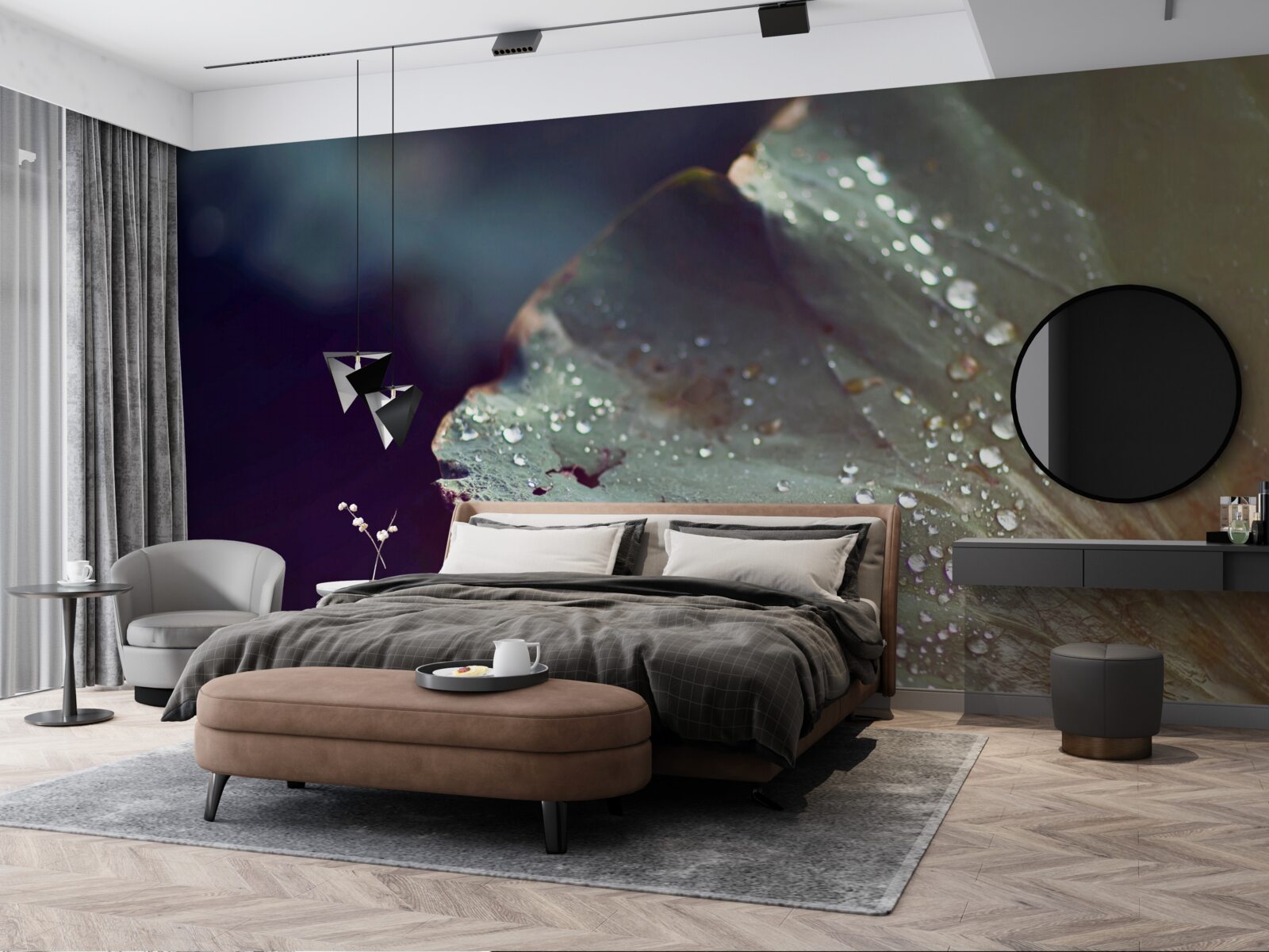 Papier peint grains de rosée précoce sur une feuille