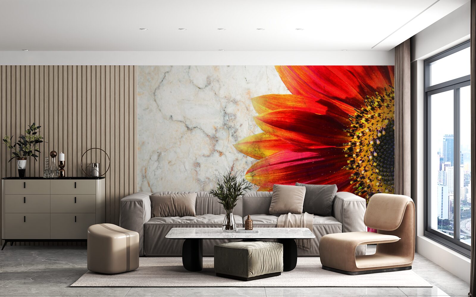 Papier peint énorme gerbera rouge-orange