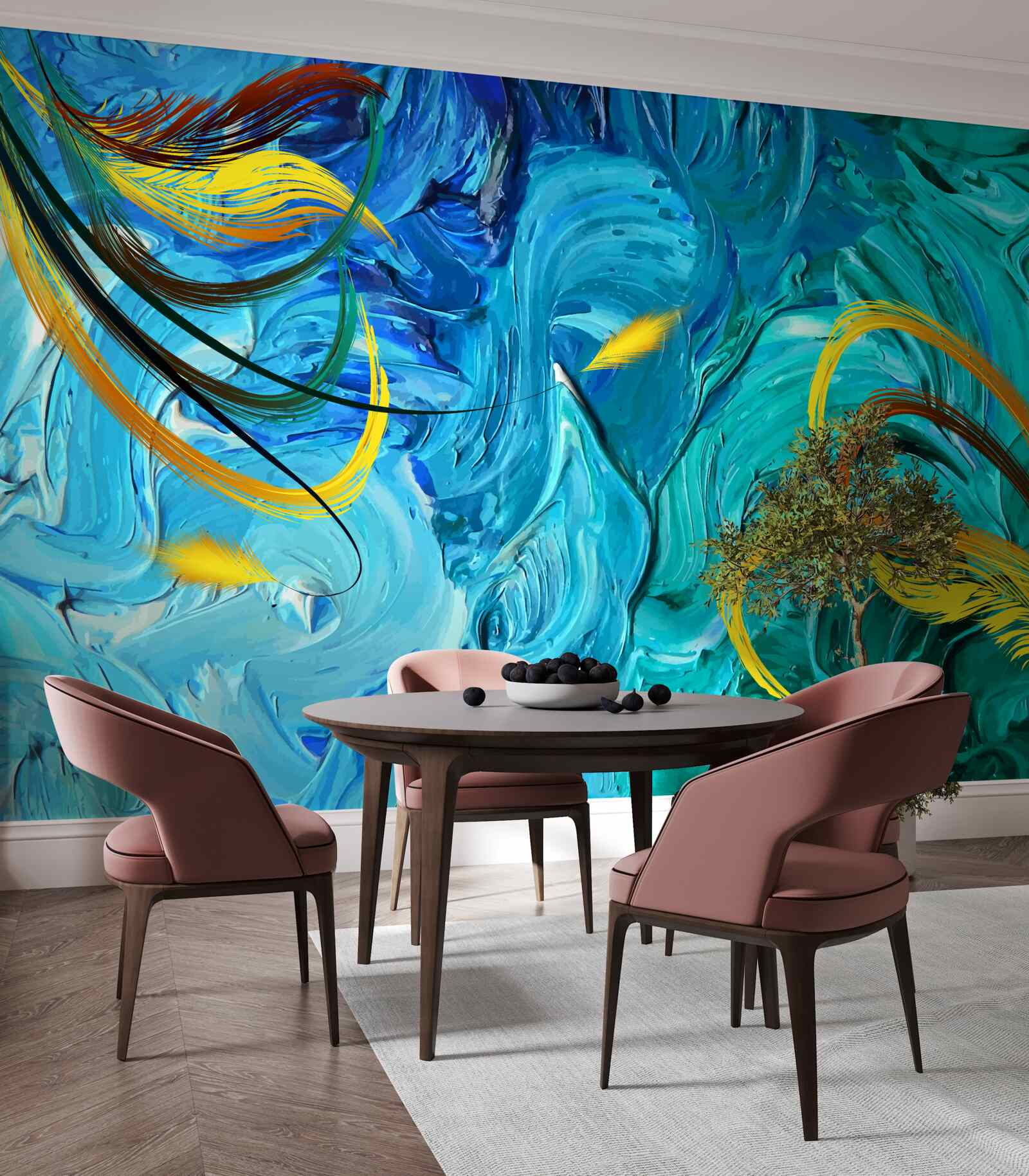 Papier peint pigments de gouache bleus en différentes teintes