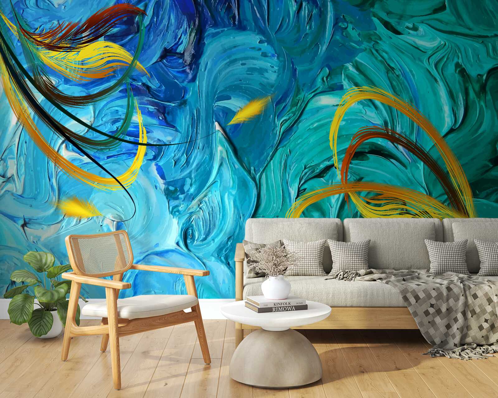 Papier peint pigments de gouache bleus en différentes teintes