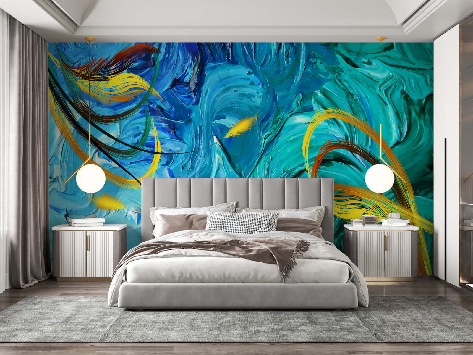 Papier peint pigments de gouache bleus en différentes teintes