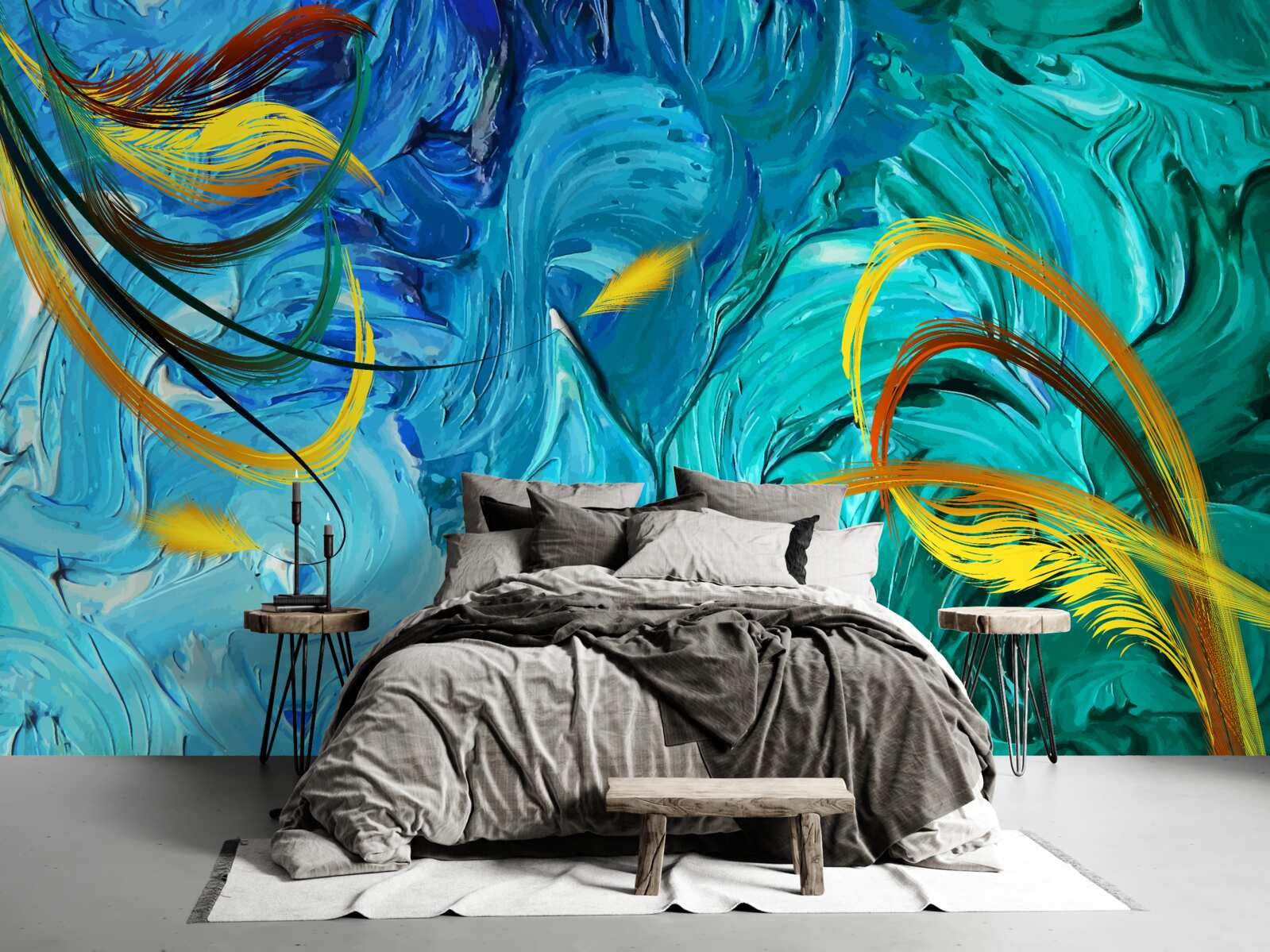 Papier peint pigments de gouache bleus en différentes teintes