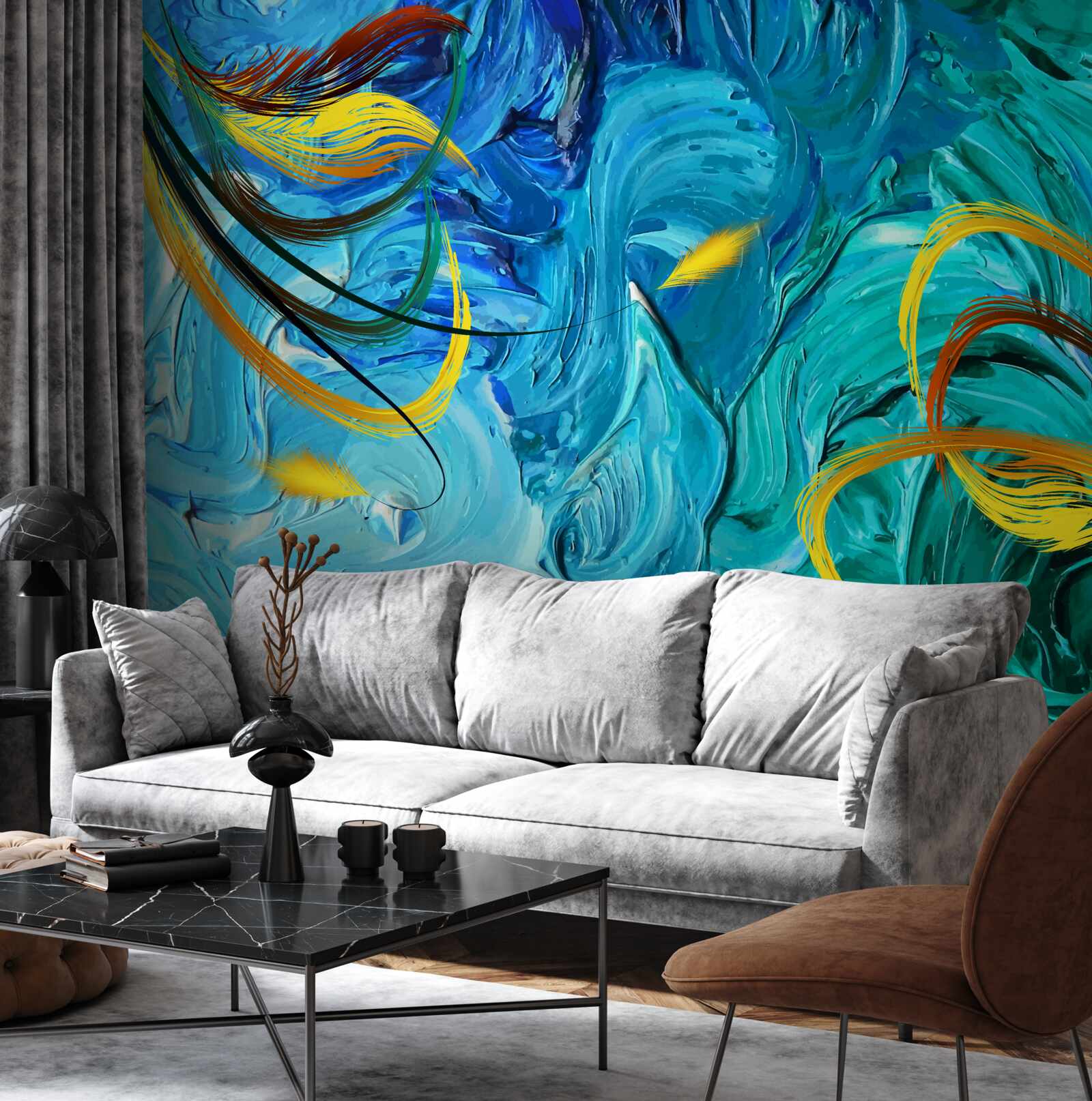 Papier peint pigments de gouache bleus en différentes teintes