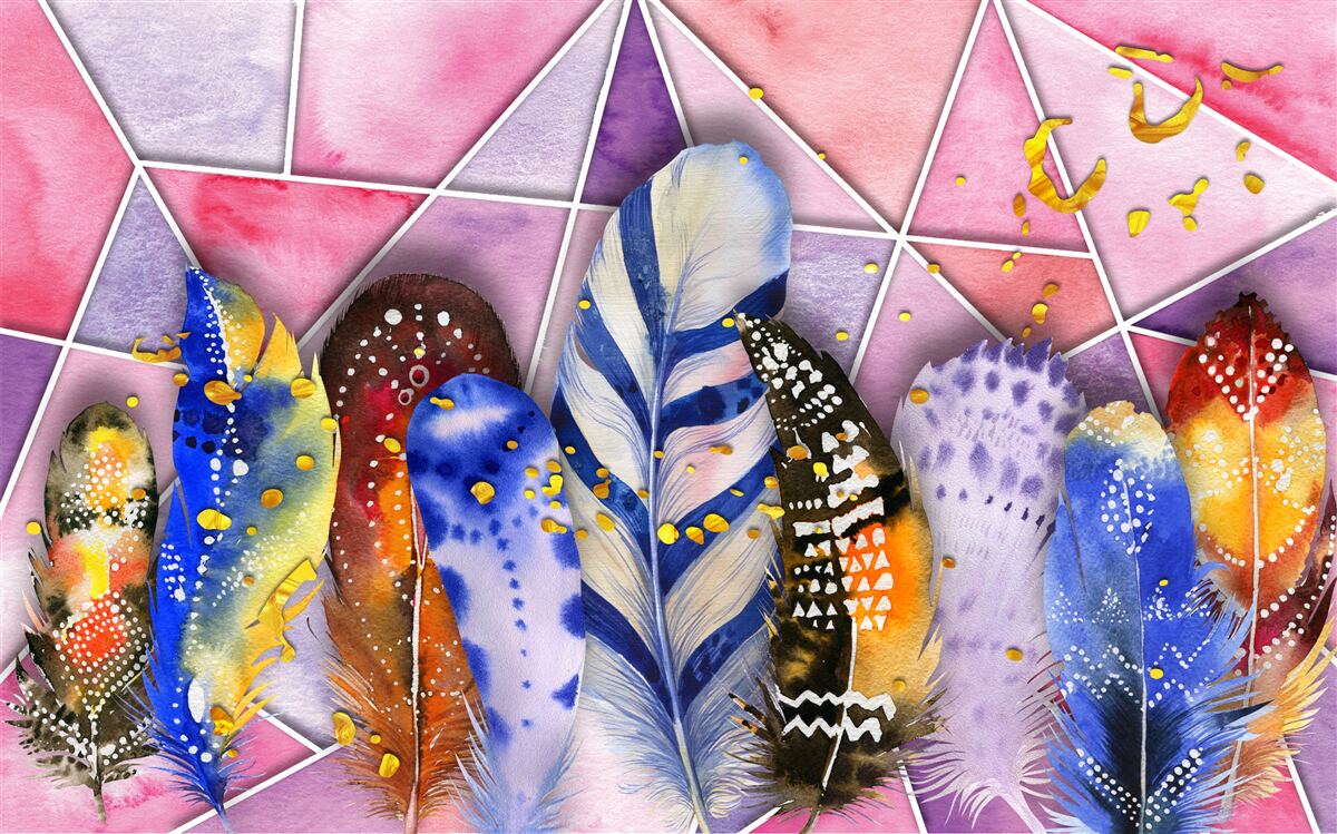 Papier peint plumes colorées de différentes teintes