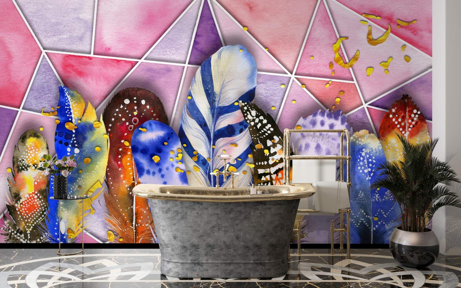 Papier peint plumes colorées de différentes teintes