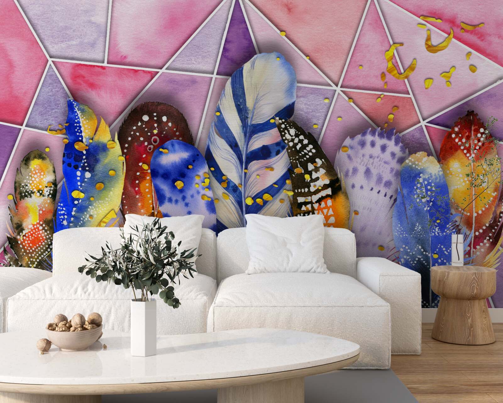 Papier peint plumes colorées de différentes teintes