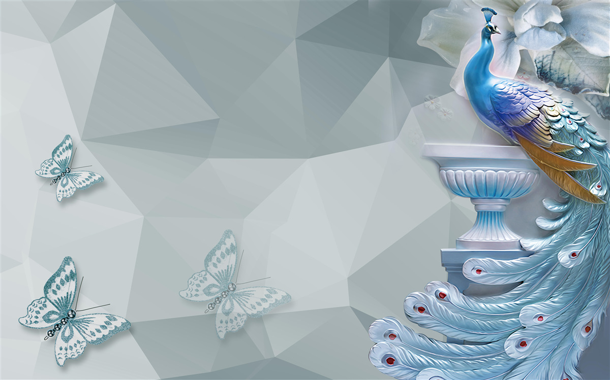 Papier peint magnifique paon et papillons